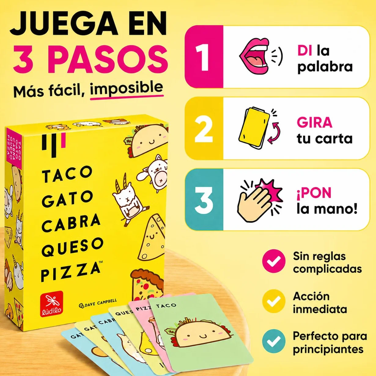 Ludilo Taco Gato Cabra Queso Pizza Juego de Cartas para Niños 8+ Años 3-8 Jugadores 60 Cartas