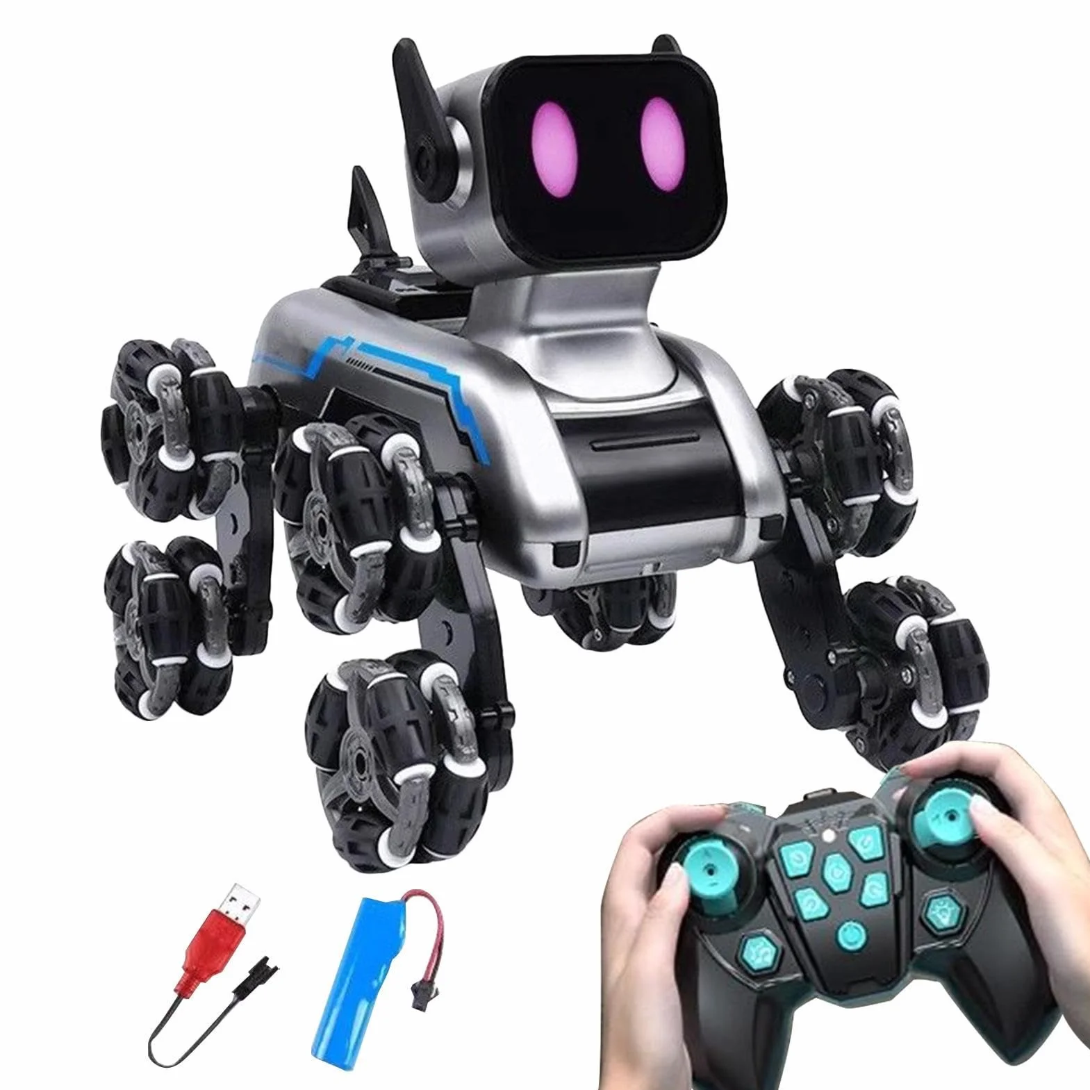 Perro De con Mando A Distancia - Robot Canino para Niños | Cachorro Robot Inteligente De Ocho Ruedas para Interior Y Jardín Niños Niñas | Uso en Interior y Exterior
