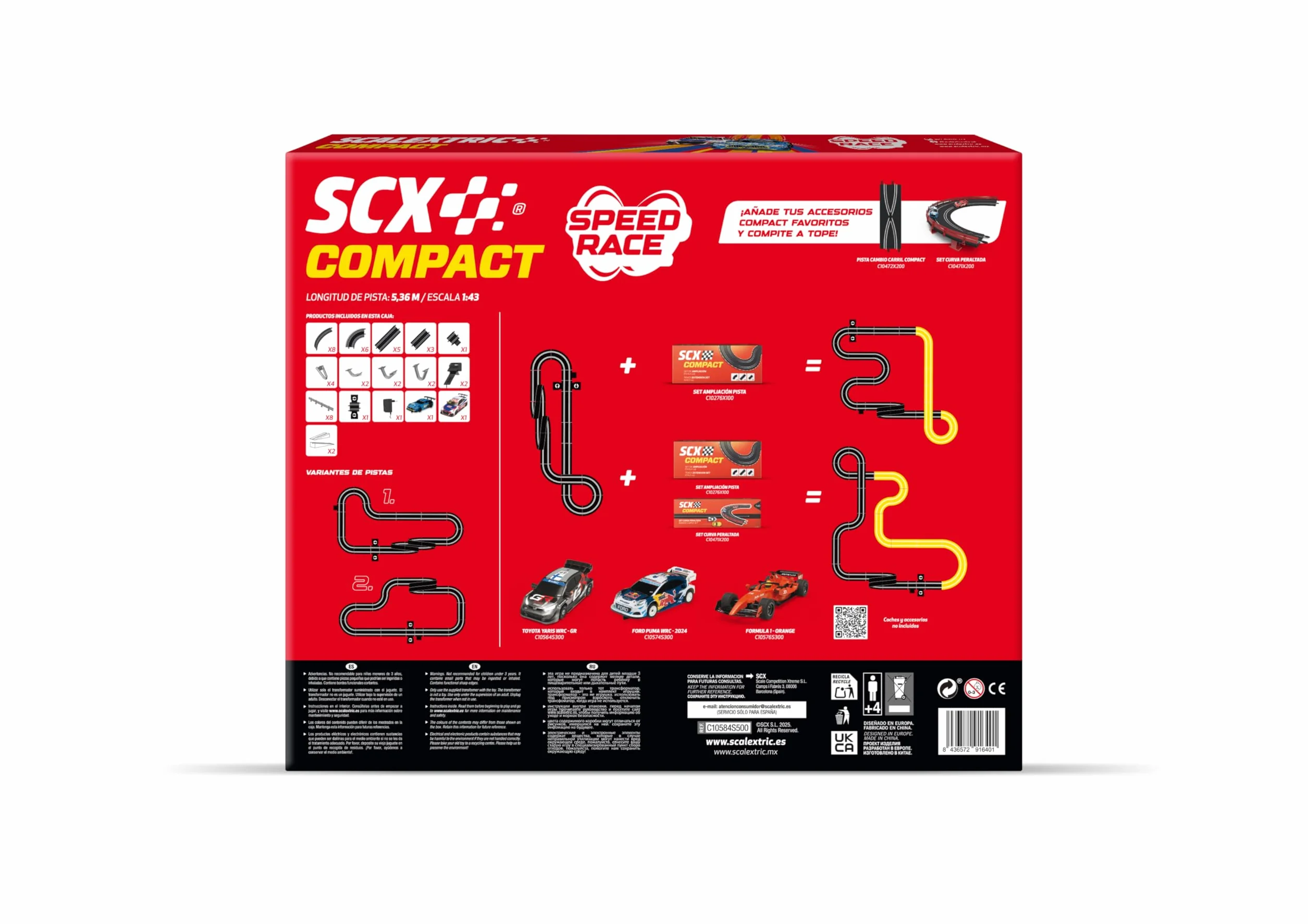 SCALEXTRIC - Circuito Compact - Pista de Carreras Completa - 2 Coches Incluidos - Escala 1:43 (Circuito Compact Speed Race)