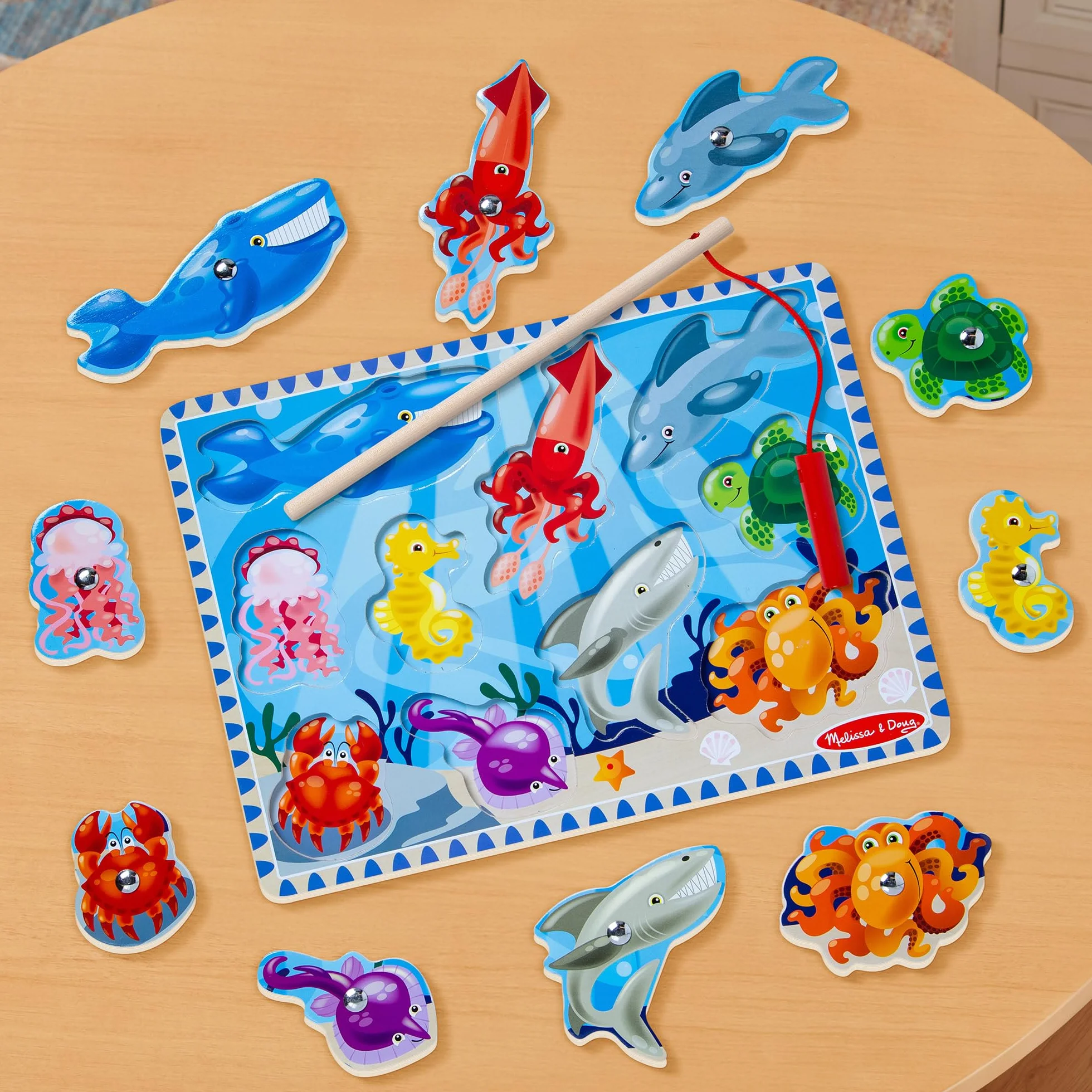 Melissa & Doug Juego Magnético de Pesca, Juguete de Madera, Puzzle Animales Marinos, Regalo 3 4 5 Años