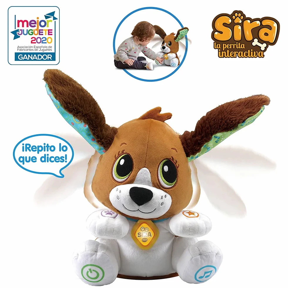 VTech-Baby Sira la perrita interactiva, Suave Animal de Peluche Que fomenta la conversación y Repite lo Que Dices, Juguete para bebés +12 Meses, Versión ESP