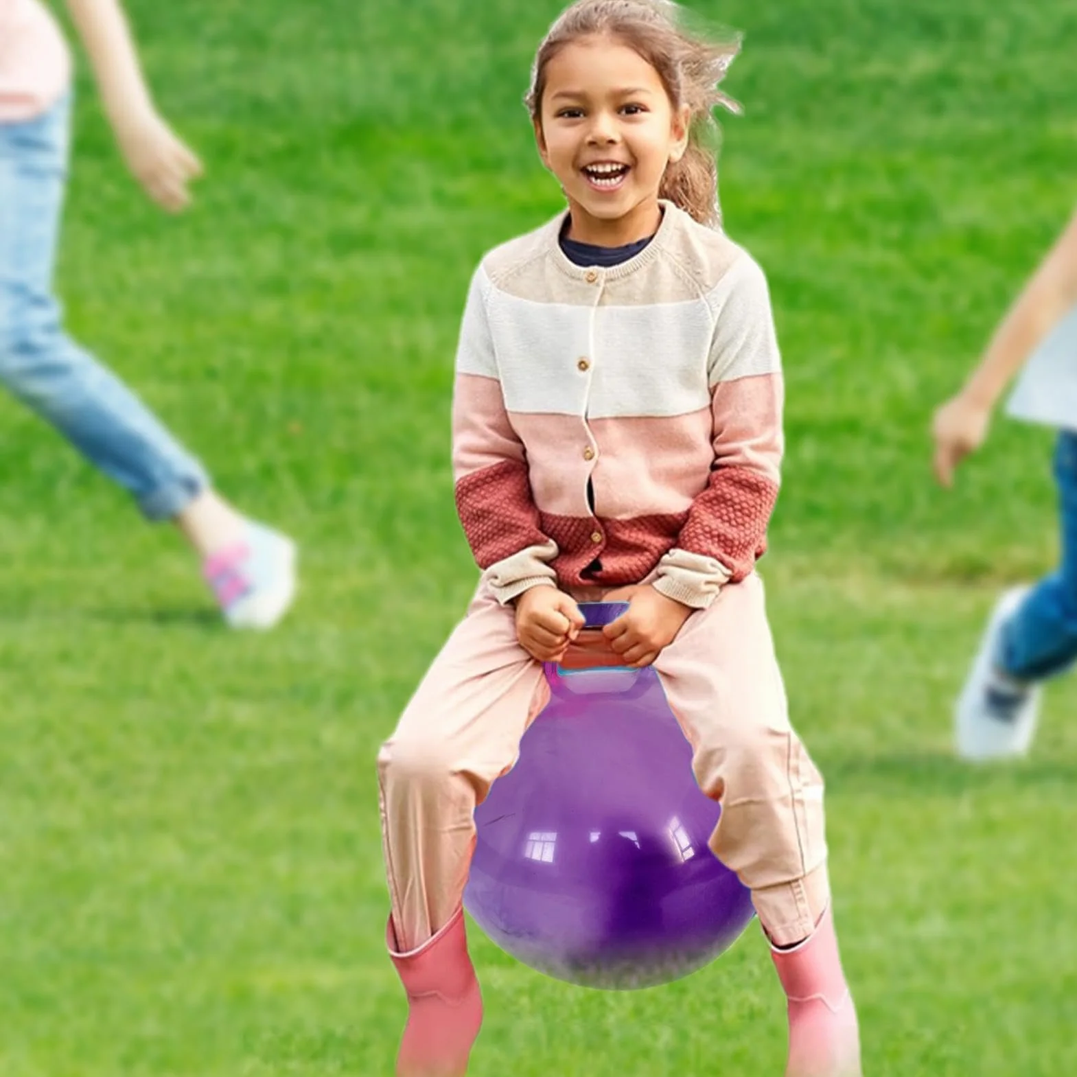 Pelota De Saltar con Asas Ergonómicas, Pelota De Salto para Niños, Balones Saltadores, Pelotas Hinchable Saltarina, Altura Ajustable, Antideslizante, Jardín Actividades Exterior Juego Ejercicio