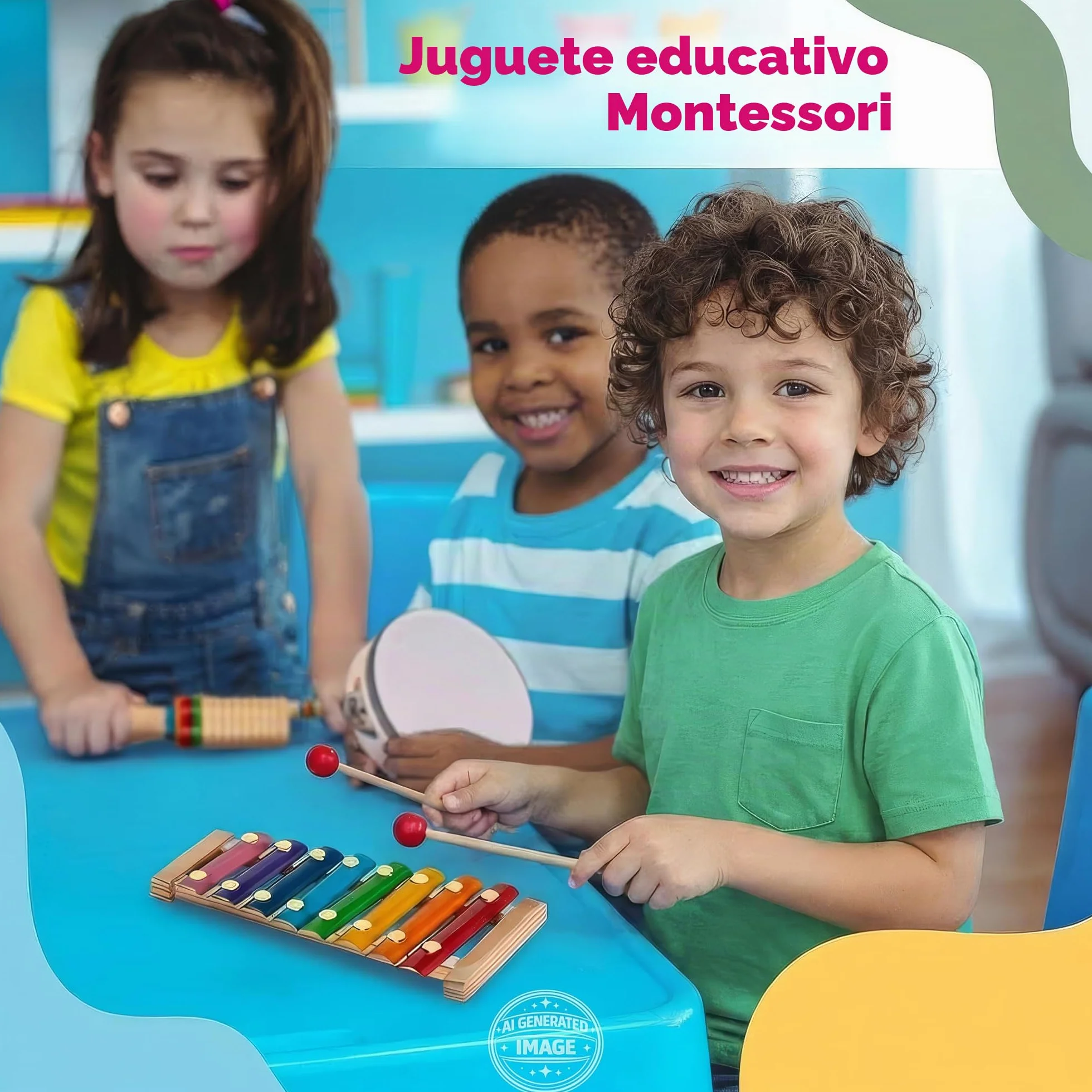 Stoie’s Set de Instrumentos Musicales para Niños – Instrumentos de percusión de Madera para niños de 1 a 3 años, xilófono, pandereta, Maracas, Juguetes Musicales para niños de 3 a 5 años