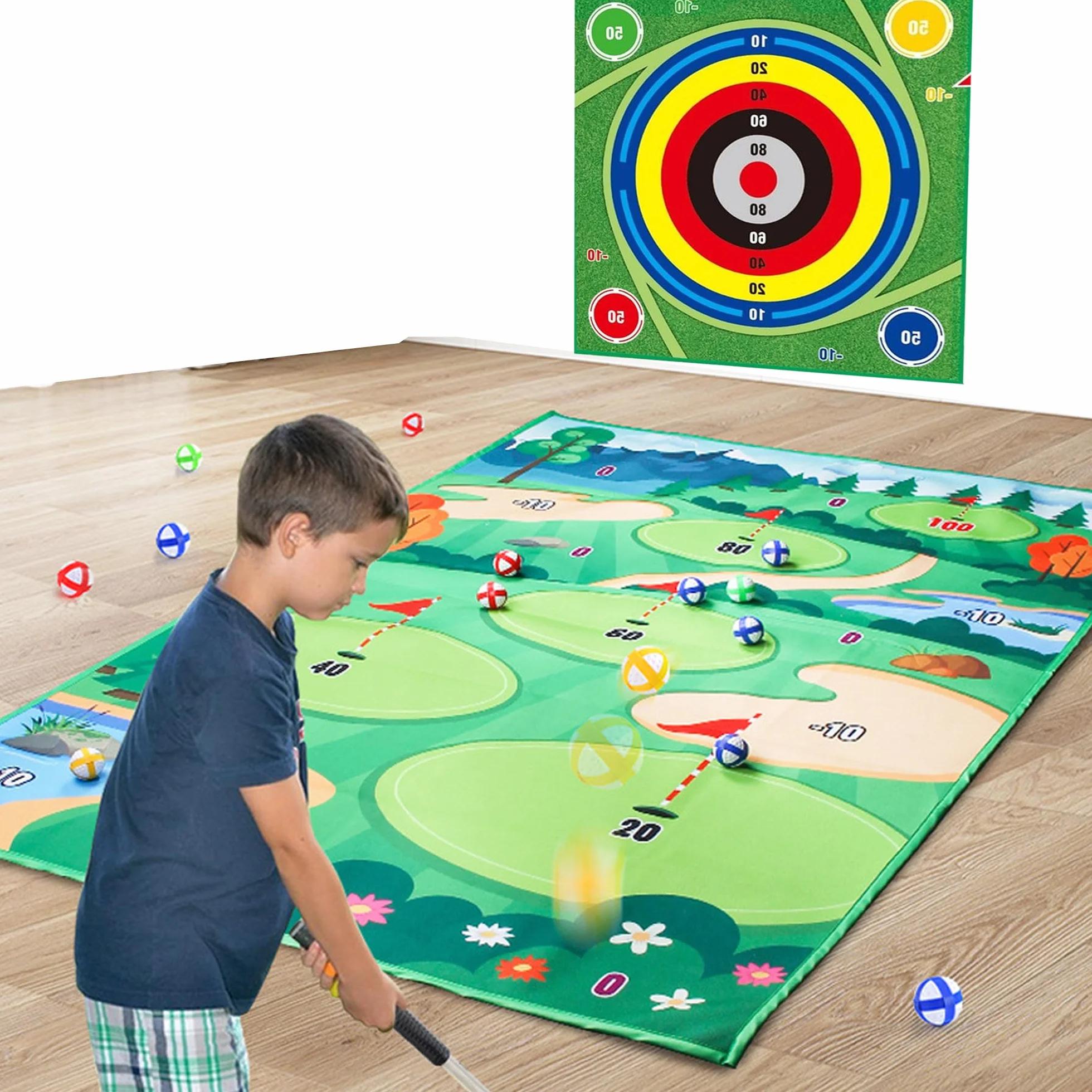 Juego De Juegos De golf, Almohadilla De Juego De Doble Cara, Almohadilla De Golf Con 20 Bolas Juegos De golfs En Interiores Para Adultos y Niños En Casa, Entusiastas Del Golfs