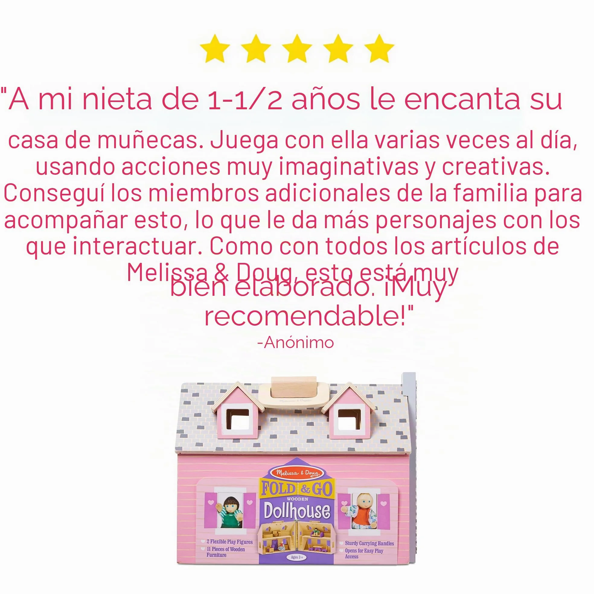 Melissa & Doug Casita de muñecas Plegable y portátil con Accesorios y 2 Figuras, Juguete de Madera, Juguetes de simulación, Montessori, Juego Creativo, Regalo para niños y niñas de 3 4 5 6 años