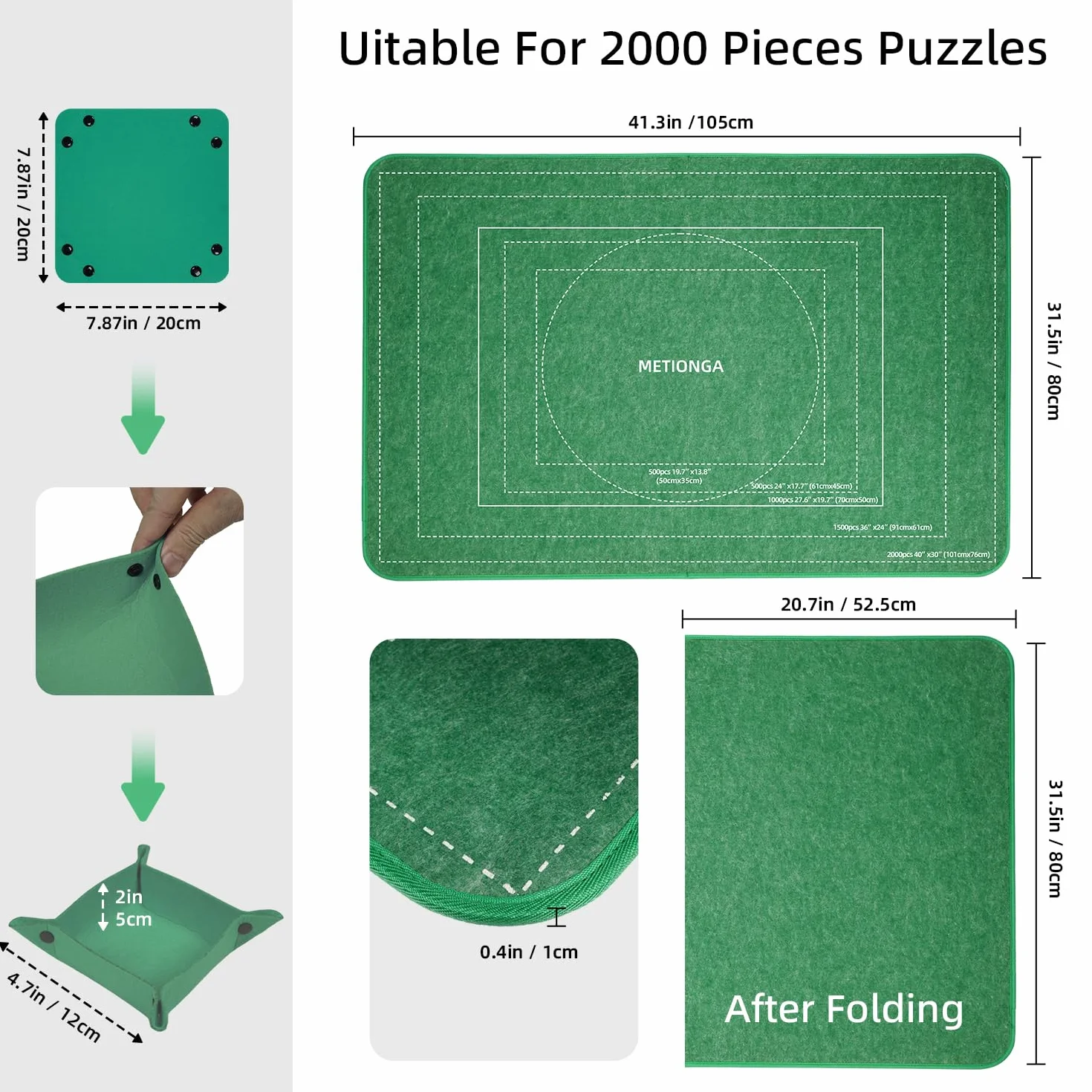 Tablero de Rompecabezas Plegable de 2000 Piezas, Tapete Puzzle Portátil con 8 bandejas Coloridas y Cubierta, Mesa de Puzzle portátil y Ligera de Rompecabezas con líneas auxiliares