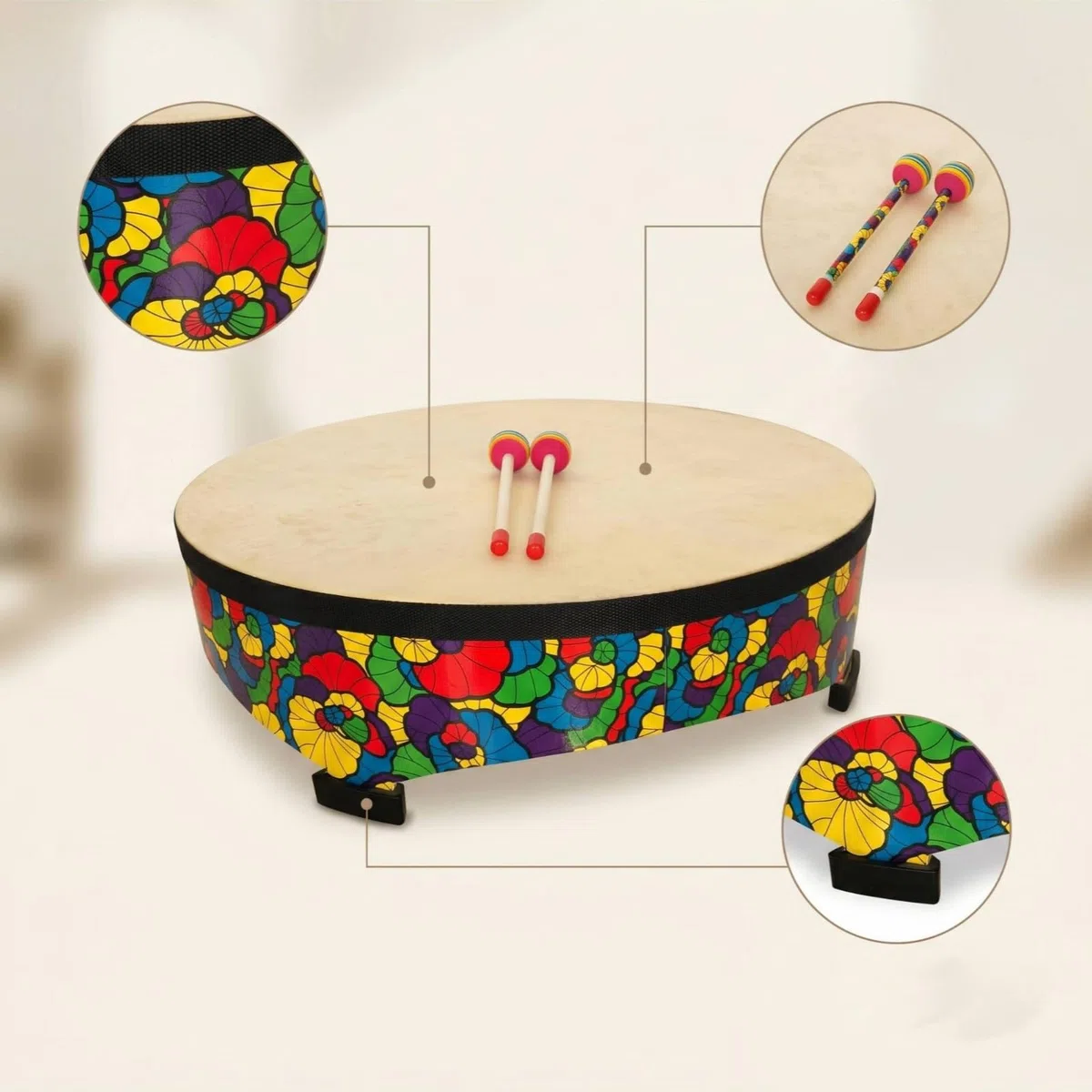 predolo Sonido Suave Tambor con Piel Floral Percusión Infantil para Niños Pequeños, DHD56B