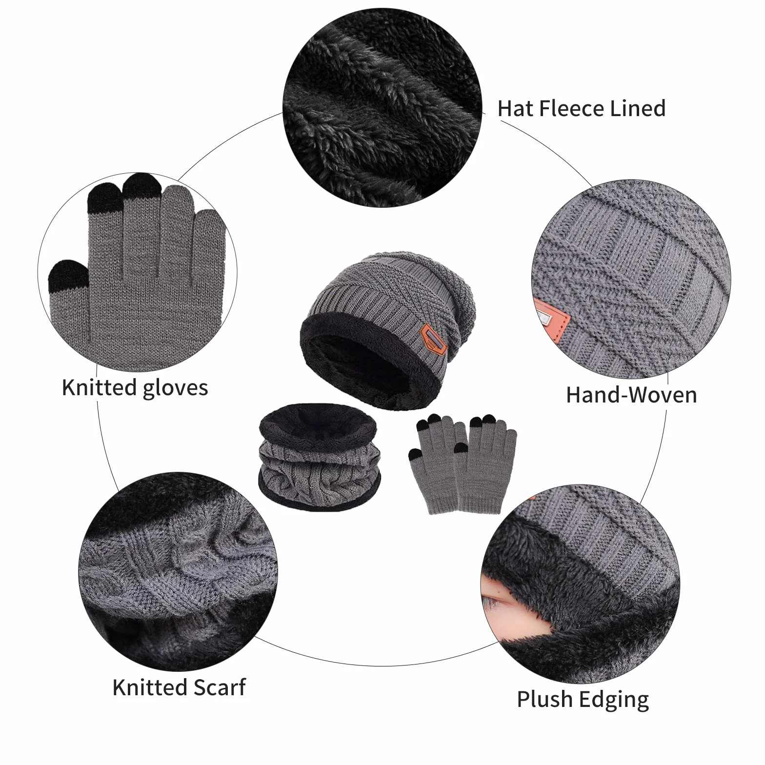 Gorro Invierno Niños Niñas Conjunto Bufanda Guantes Forro Polar Pantalla Táctil 5-10 Años