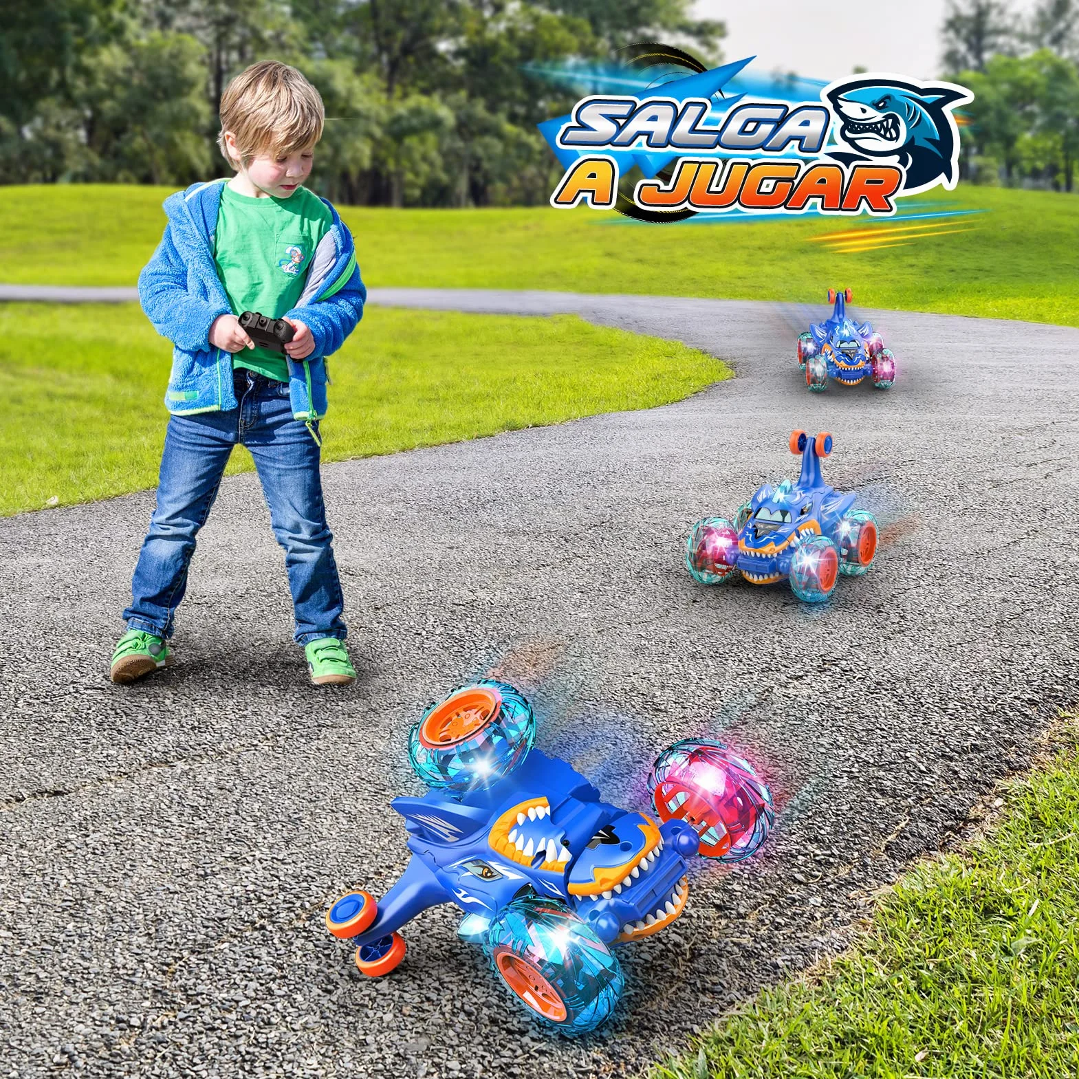 Coche Teledirigido 2.4GHz 4WD LED Monster Truck, Juguetes para Niños Azul
