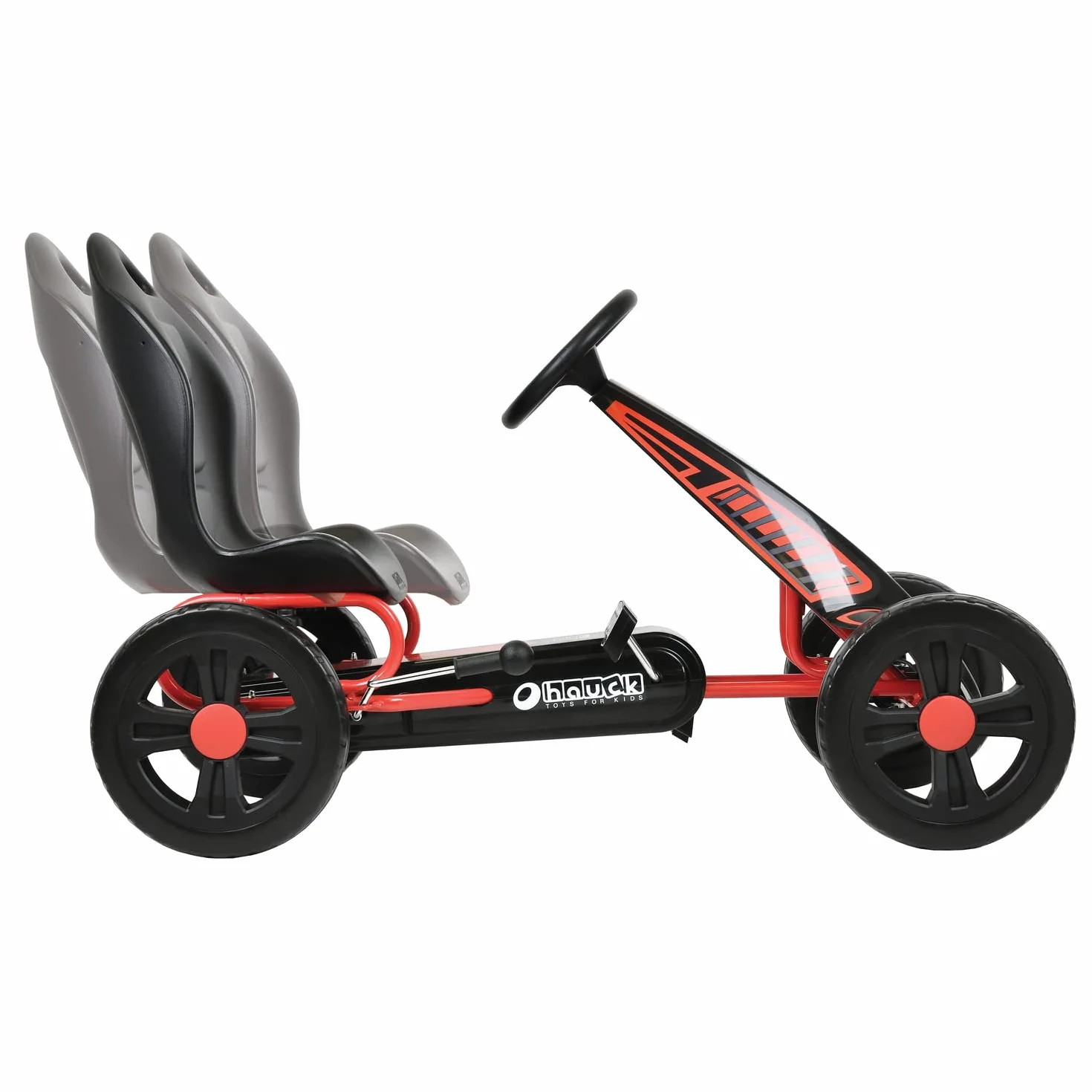 hauck Go Kart Cyclone - Kart Pedales para Niños de 4 a 10 Años - Coche Pedales con Ruedas de 12 Pulgadas - Go-Kart con Freno de Mano y Asiento Ajustable - Chasis de Acero - Negro/Rojo