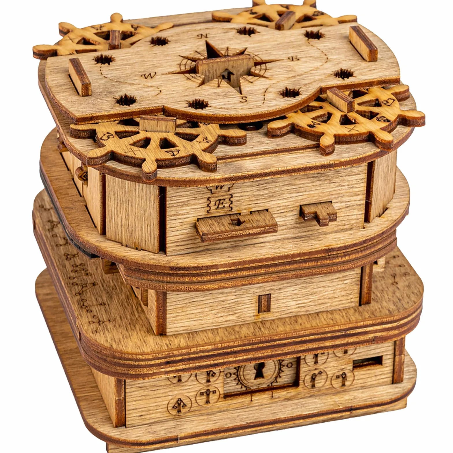 Cluebox, Un juego de escape en una caja, el cofre de Davy Jones, rompecabezas 3D de madera cada de regalo, caja de trucos