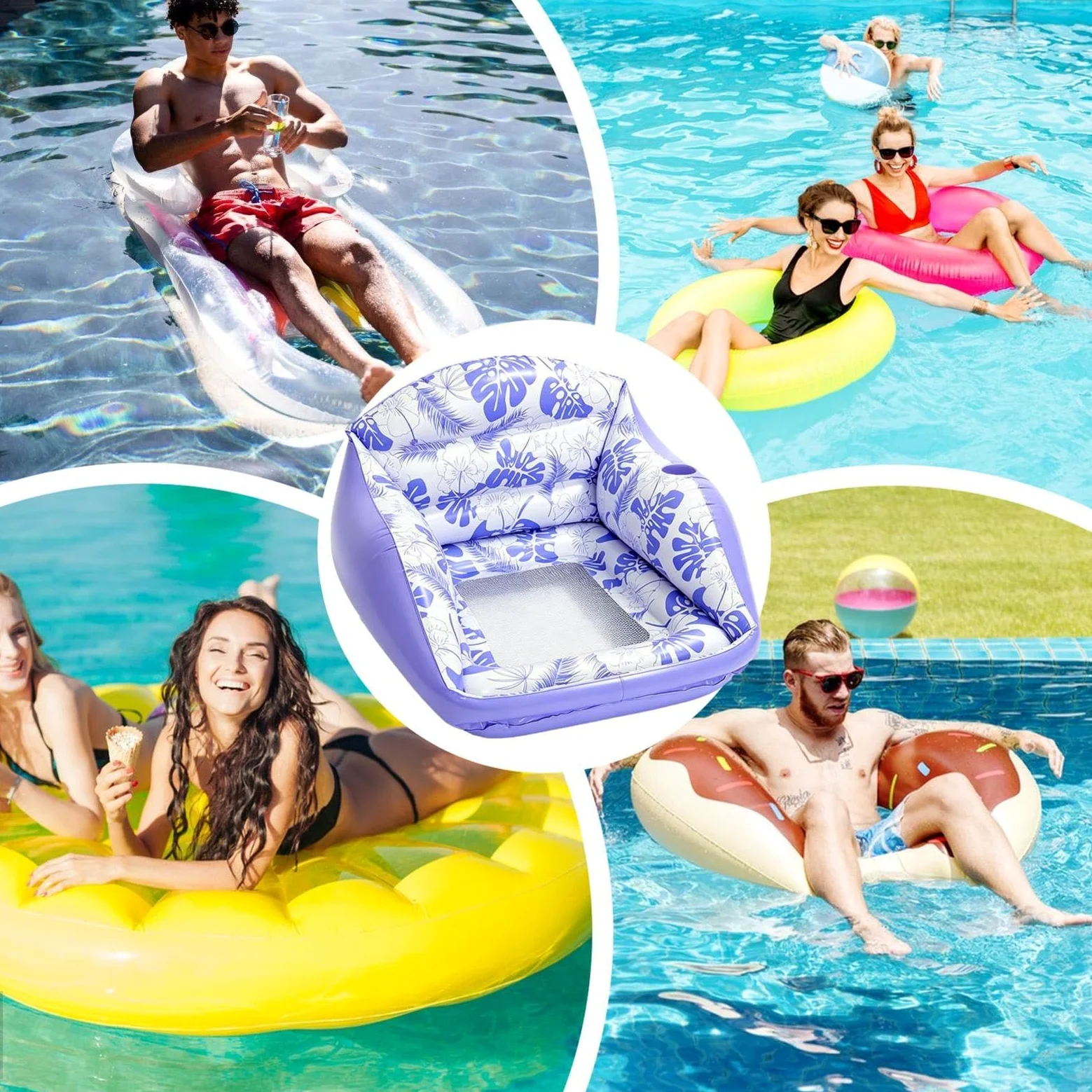 Flotadores de piscina para adultos, asiento inflable de malla con portavasos, silla flotante de piscina, tumbona de agua, para fiesta de verano, al aire libre, playa, viajes, río, lago, patio, camping