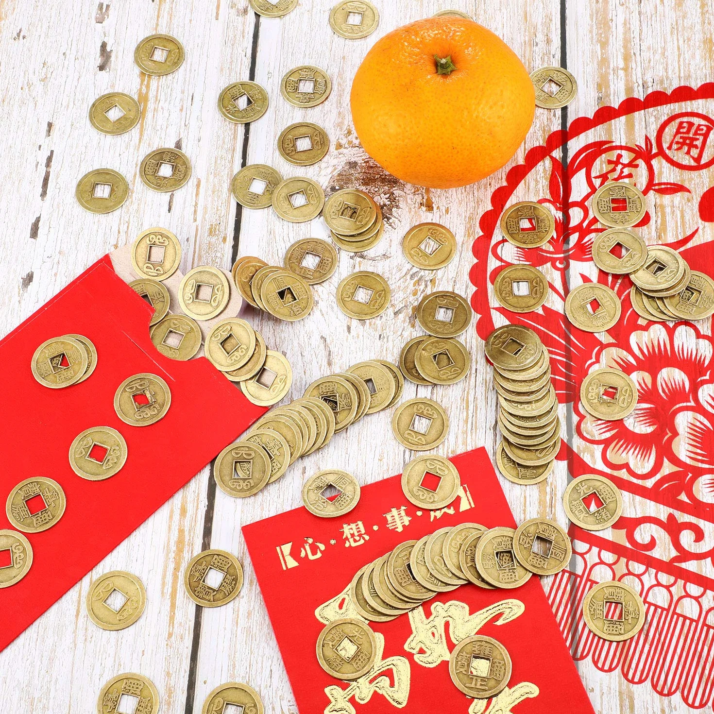 BOAO - 100 Monedas de la Suerte Chinas Feng Shui I-Ching, del Año Nuevo Chino, para atraer Riqueza y Buena Suerte (2 cm)