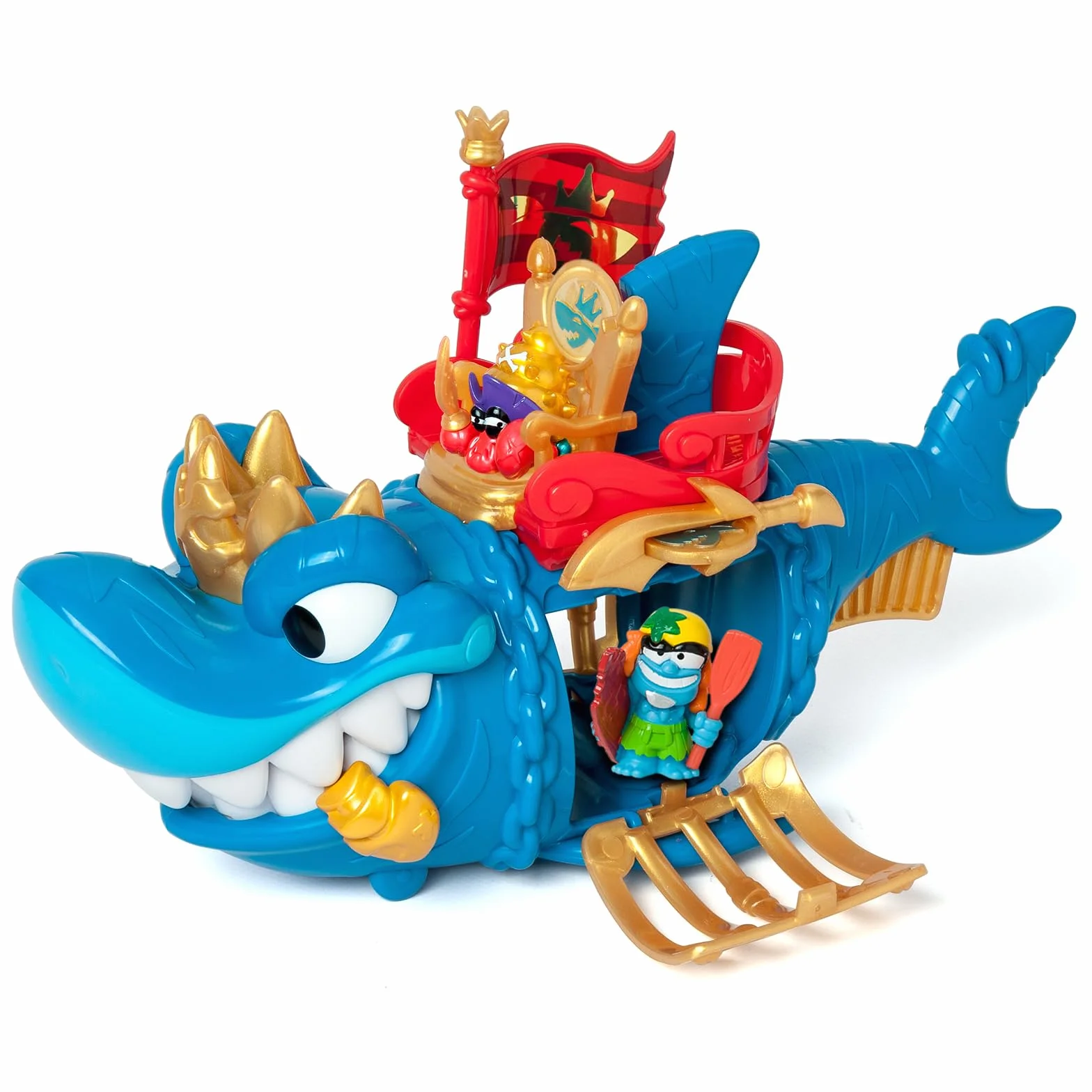 PIRATIX Adventure World King Shark Tiburón articulado con Jaula para capturar Piratix rivales Incluye tiburón Tesoro Exclusivo Piratix Exclusivo y Accesorio