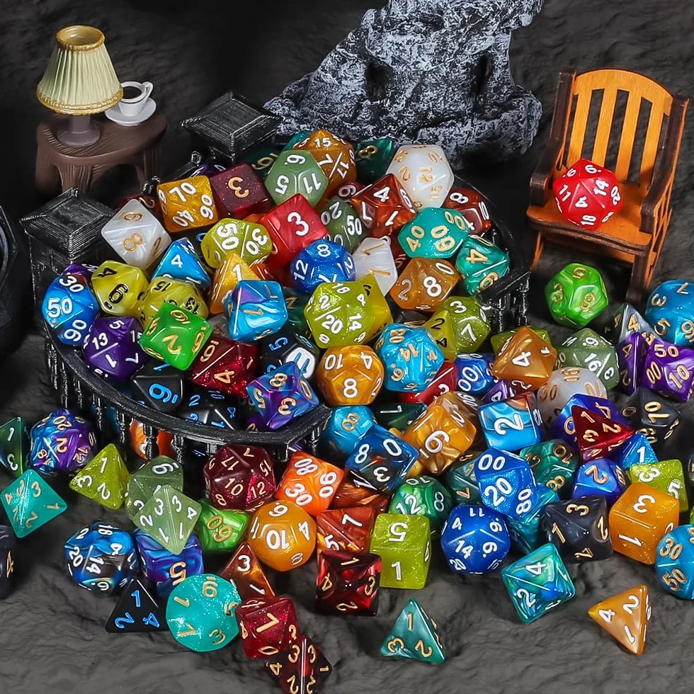QMAY Juego de dados DND, 25 x 7 (175 piezas) dados poliédricos compatibles con Dungeon and Dragons MTG Table Games RPG DND., DCIE25