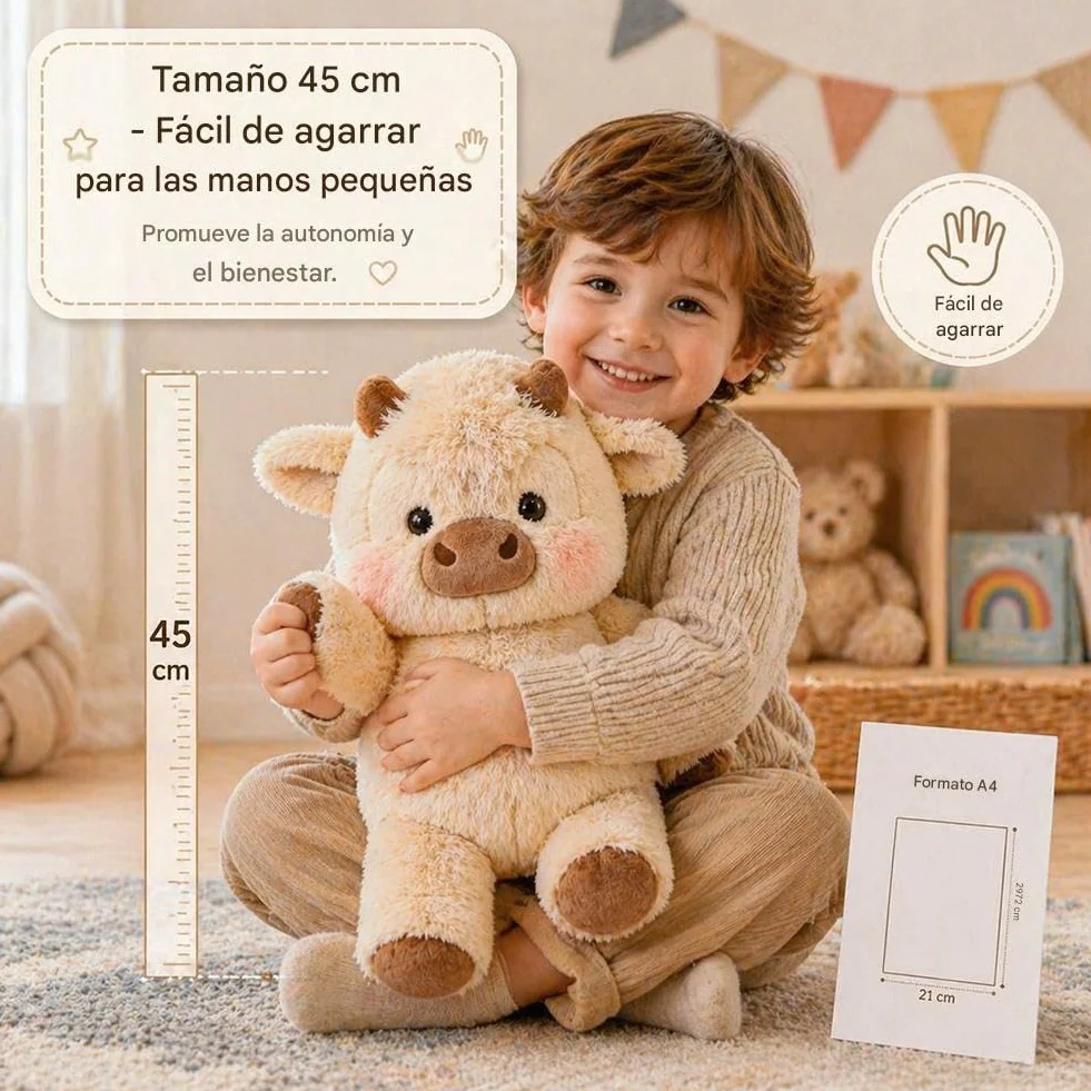Peluche Que Corre,Vaca De Peluche Suave – Peluche De Vaca De 45 Cm – Animal Ultrasuave para Aliviar– Ideal para Abrazar, Jugar y Decorar La Habitación (A)