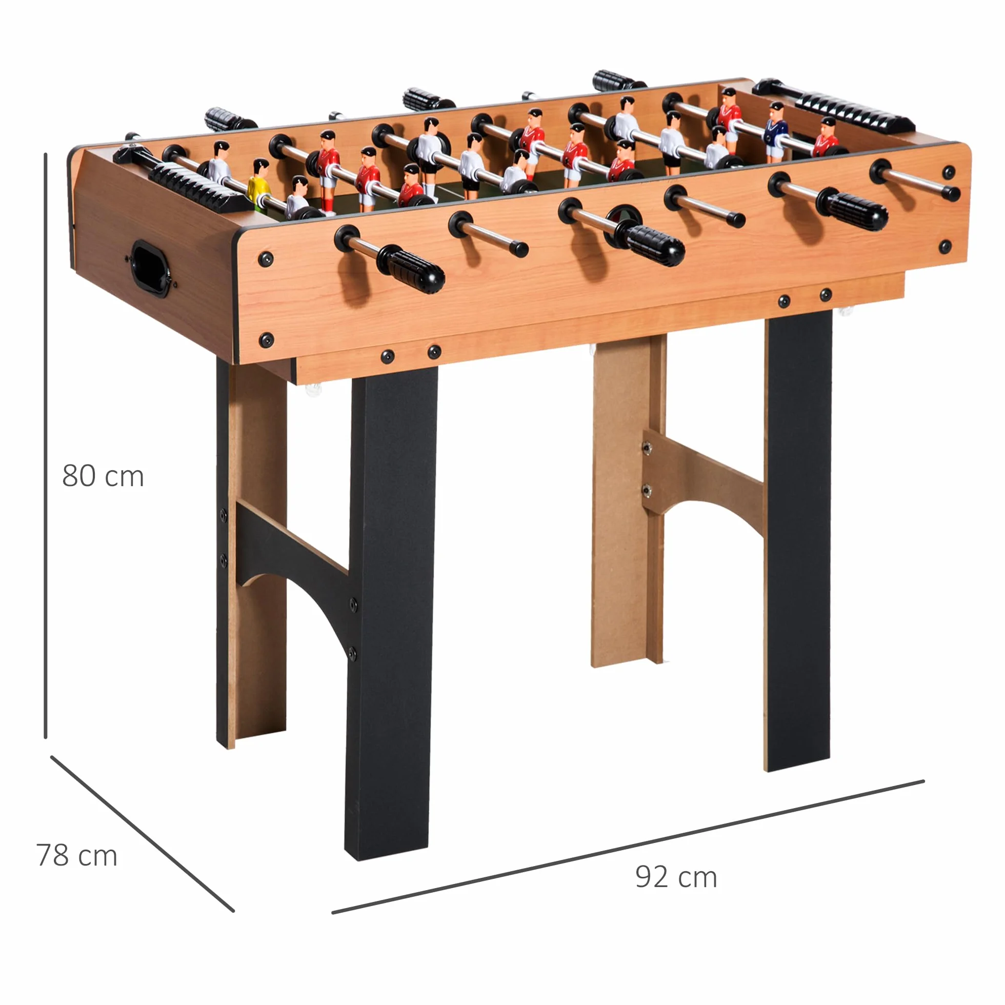 HOMCOM Mesa Multijuegos 4 en 1 para Niños +6 Años Mesa de Juego con Futbolines, Mesita de Billar y Ping-Pong 92x78x80 cm Natural y Negro