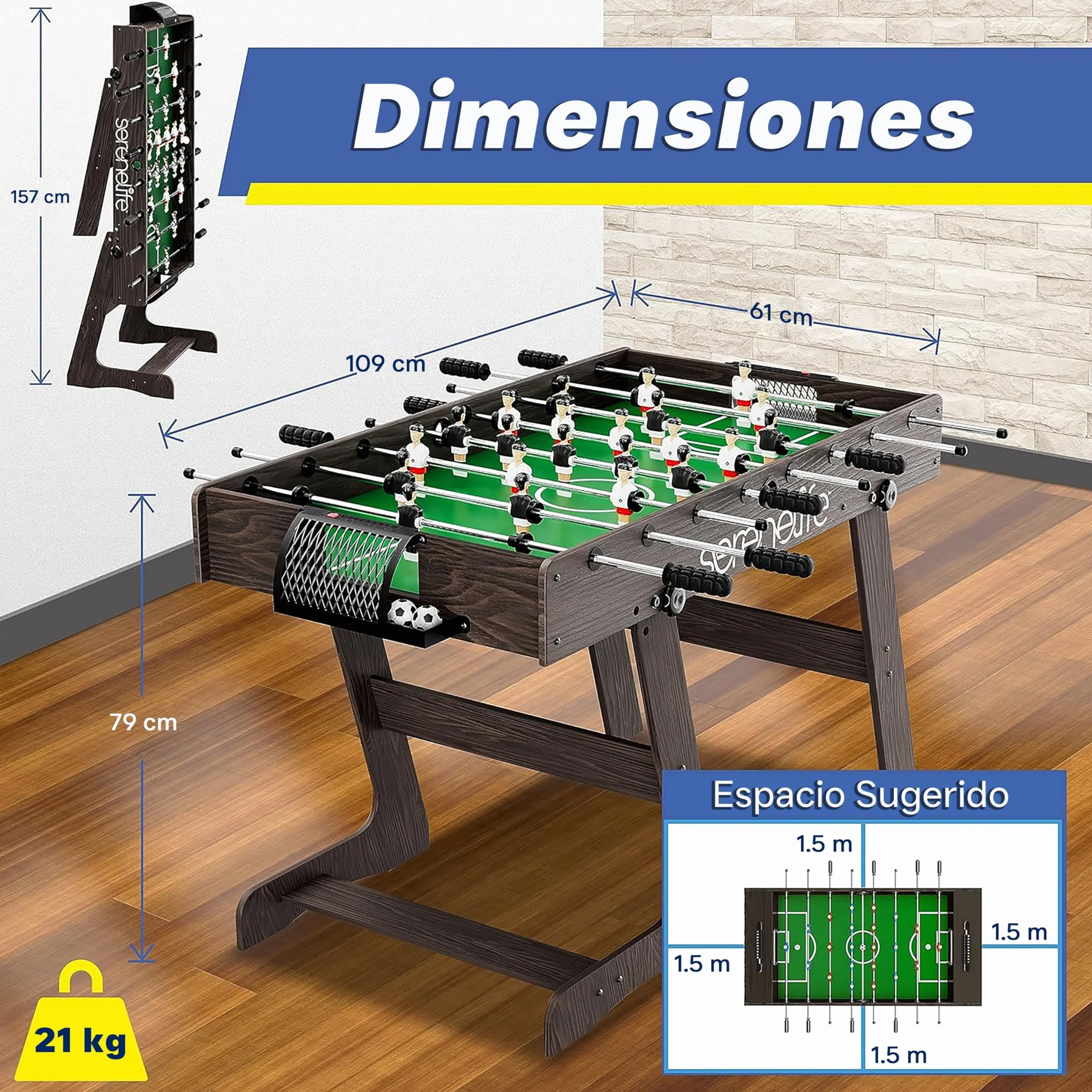 Serenelife futbolin, Tamaño competitivo de 48”, Futbol, para la casa, Sala de Juegos, Arcade