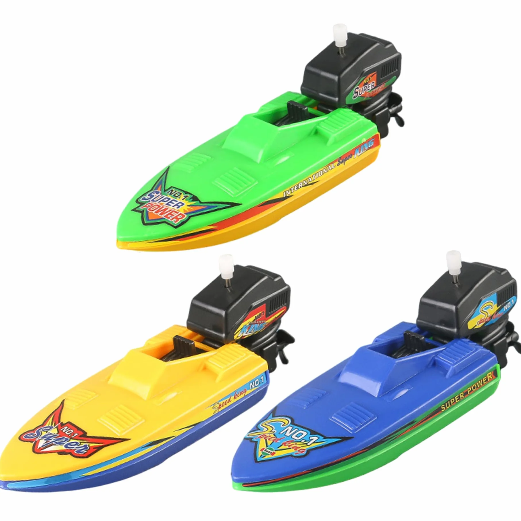 Barco de Juguete, 3 Piezas de plástico Flotante, Barco a Motor de Cuerda, Juguete de baño para bañera, Juego de Agua, de baño de Cuerda Seguro y Divertido para niños Mayores de 3 años, Barcos