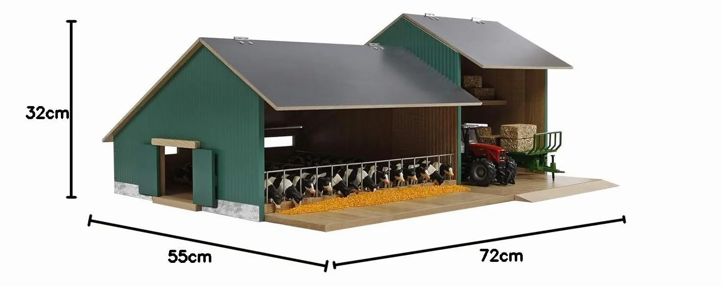 Kids Globe 610200 Wooden Cow Hutch with Warehouse, Hinged Roof, Farm with Scale 1:32, Wooden Farm, Wooden Hutch, Farm Toy