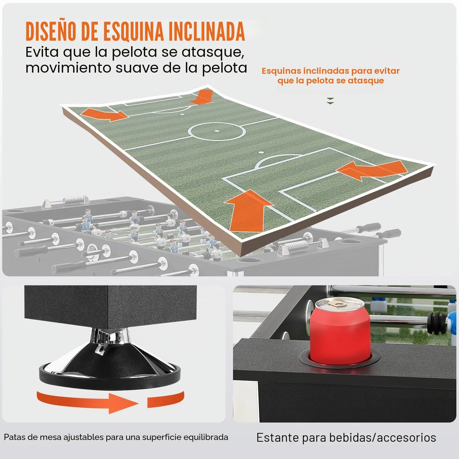 VEVOR SUO-5529L - Juego de fútbol estándar de 55 Pulgadas, tamaño Completo para Interiores, hogar, Familia y Sala de Juegos, Incluye 4 Pelotas y 4 portavasos, Color Negro