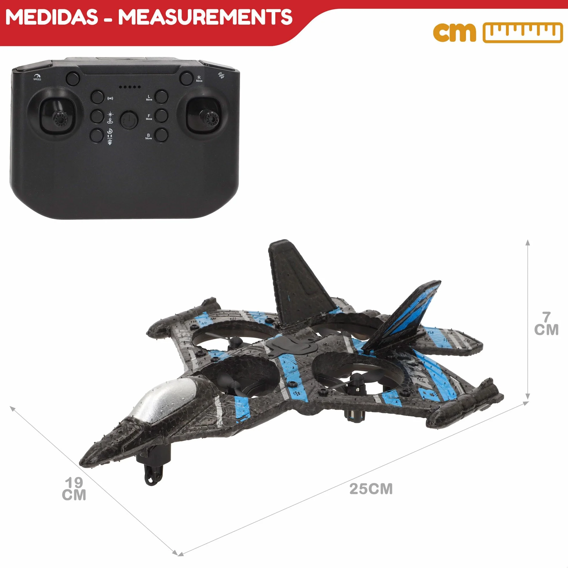 COLORBABY Speed & Go Dron avión de combate teledirigido, luces LED, 50-60 metros, Ajuste dirección, 2.4 GH.z, Giro 360º, Auto despegue y aterrizaje, Aviones combate, RC, Vehículos radiocontrol (41366)