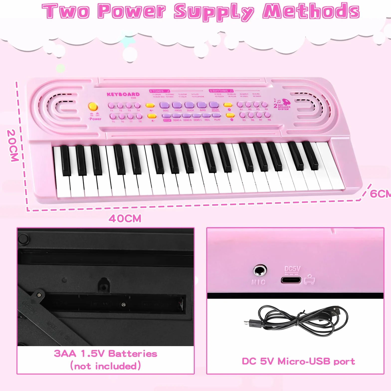 Teclado Electrónico Piano Infantil, 37 Teclas Teclado Multifunción Portátiles con MicróFono, Organo Electronico Piano Musical Regalo para de Niños y Niñas para Niños 3+ Años, Seguro y Duradero