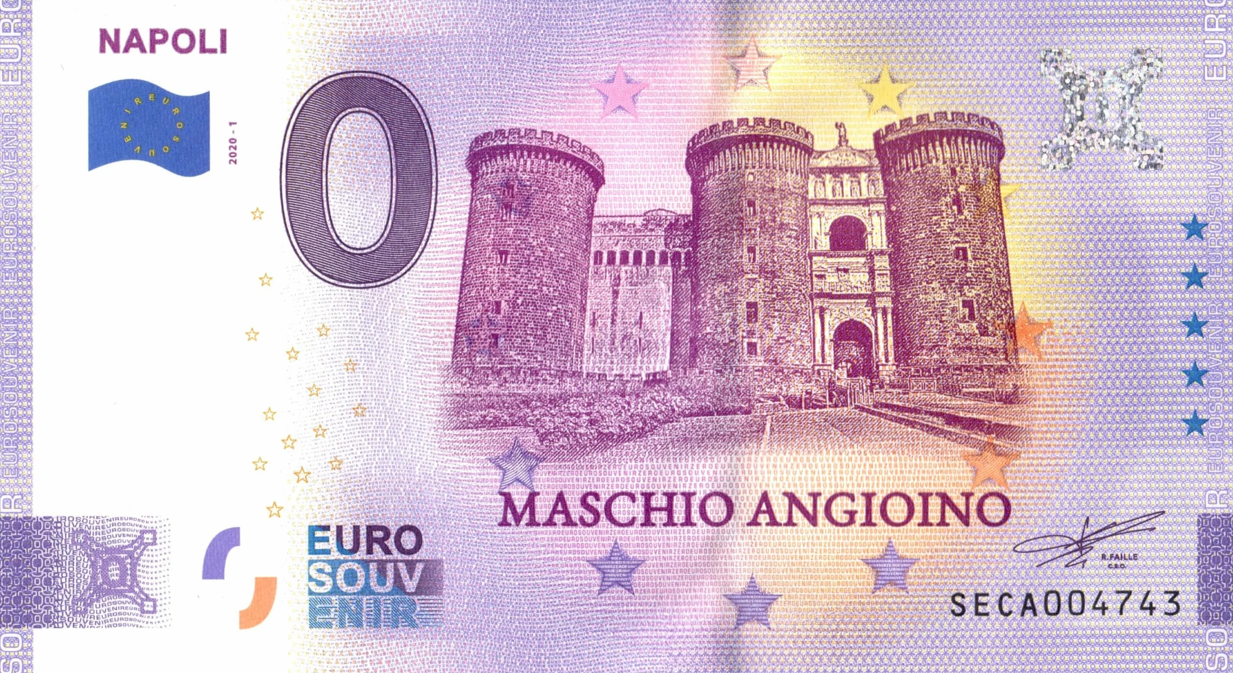 0 euros billete Nápoles · Napoli · Maschio Angioino · Anniversario · Italia · Recuerdo o Cero € Certificado de recuerdo