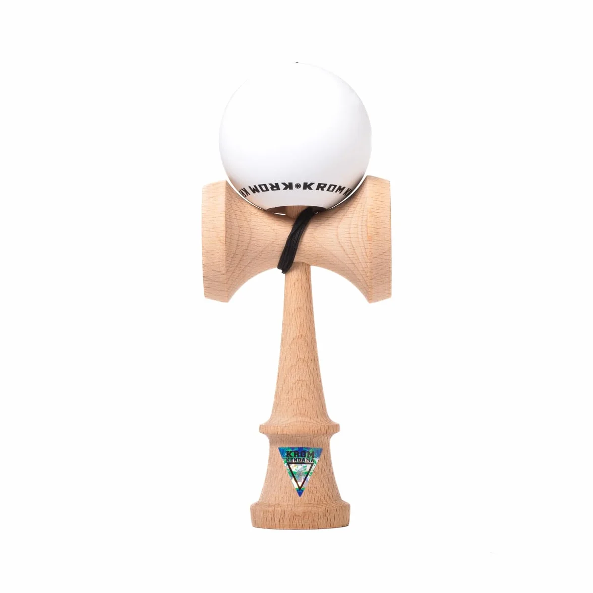 KROM Kendama POP Rubber Blanco – de madera de haya certificada – Madera de alta calidad – Para principiantes y profesionales – Pack : cuerda de repuesto + pegatinas