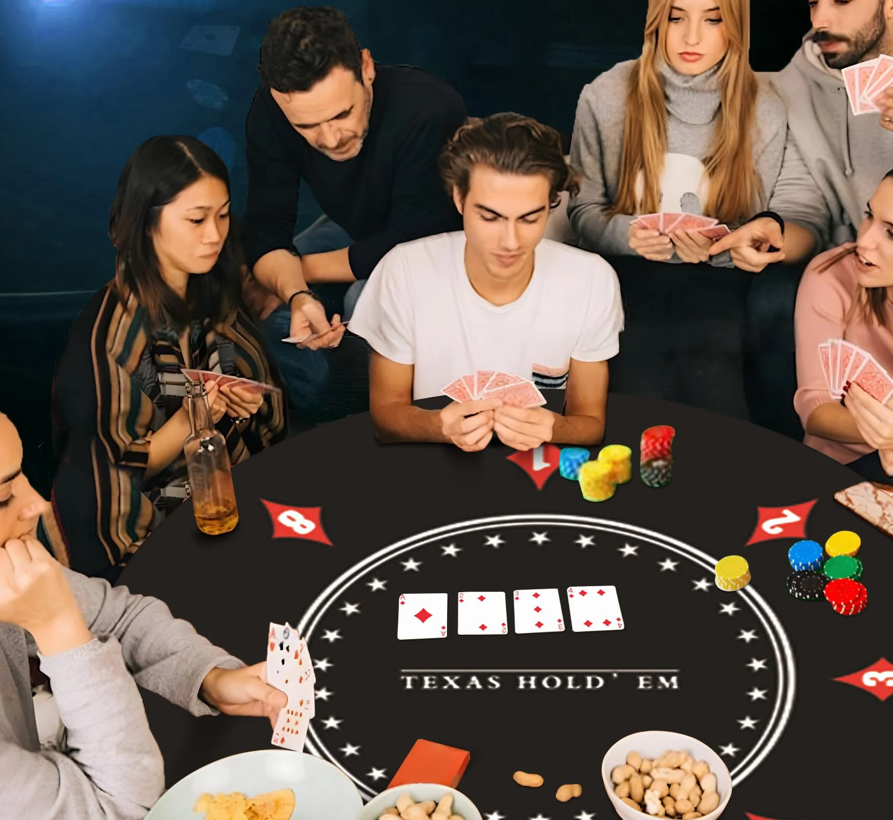 Texas Holdem Alfombra de póquer 60/80/100/120/140 cm, Redonda, portátil, Alfombra de póquer, diseño Decorativo para 8 Jugadores, diseño de Juego
