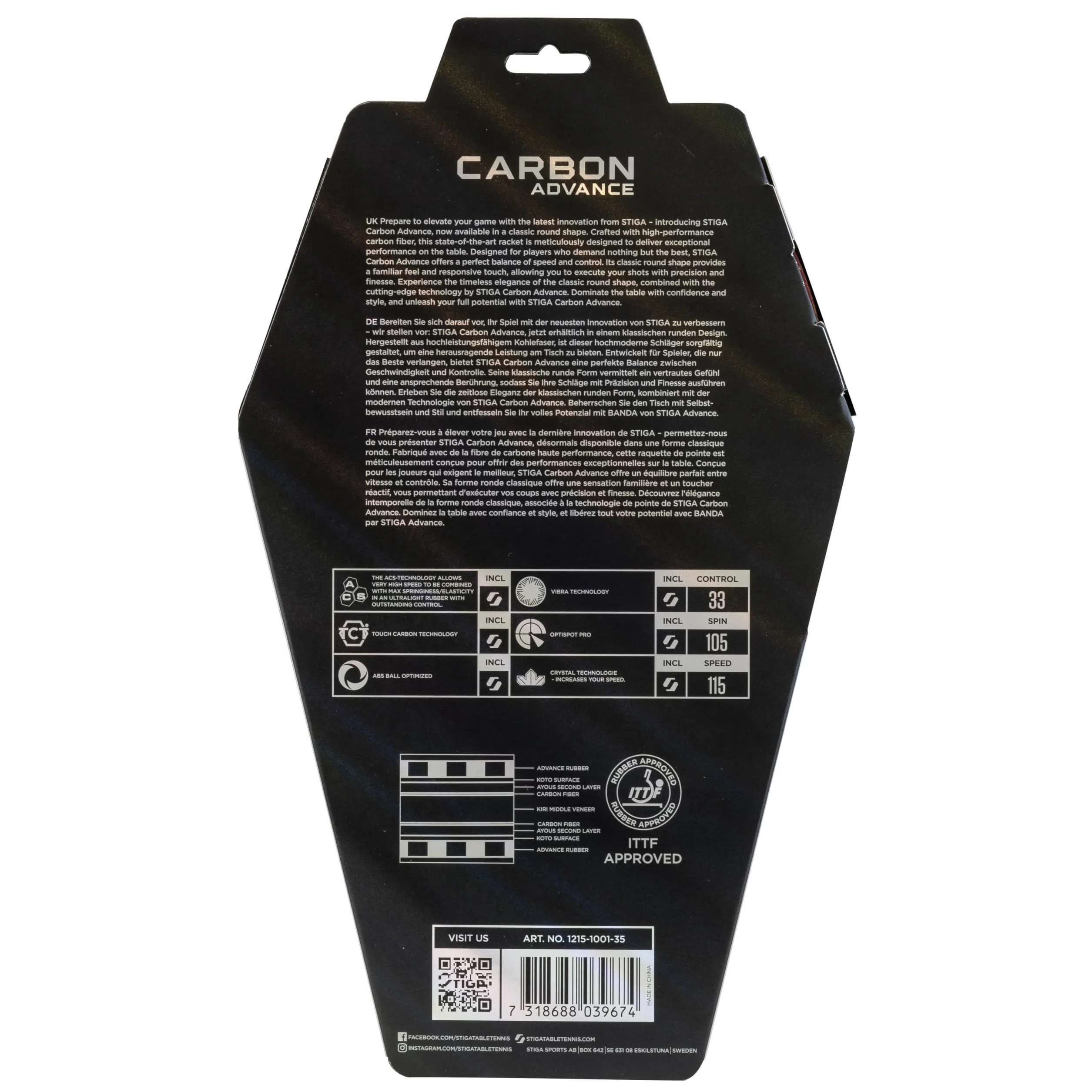 STIGA Carbon Advance Pala de Tenis de Mesa