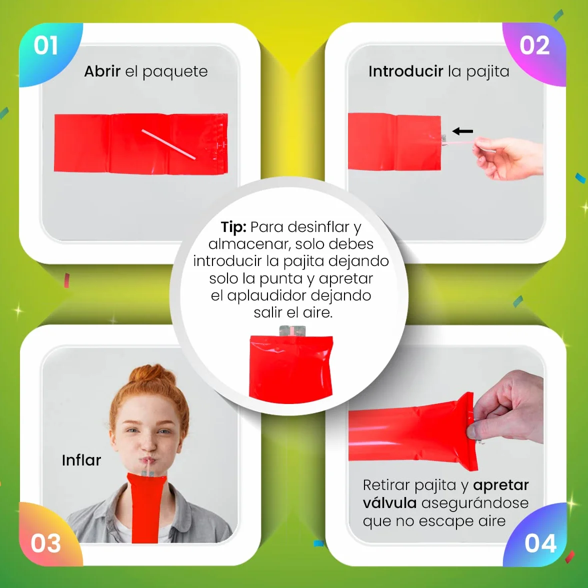 Pack 100 Pares Aplaudidores Hinchables Reutilizables para Fiestas Fútbol Eventos
