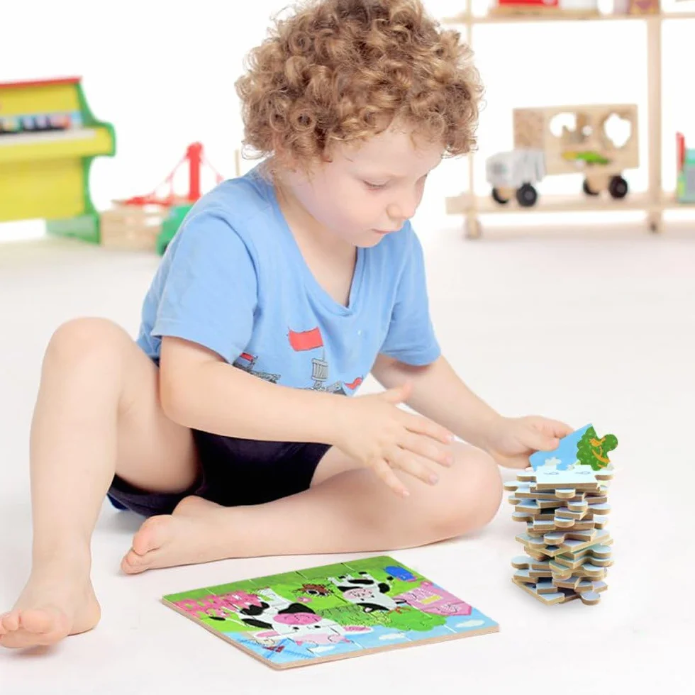 BBLIKE - Puzzle para niños, 4 niveles de dificultad, 9-20 piezas, Juguete educativo para niños y niñas de 3 años + (animales de granja)