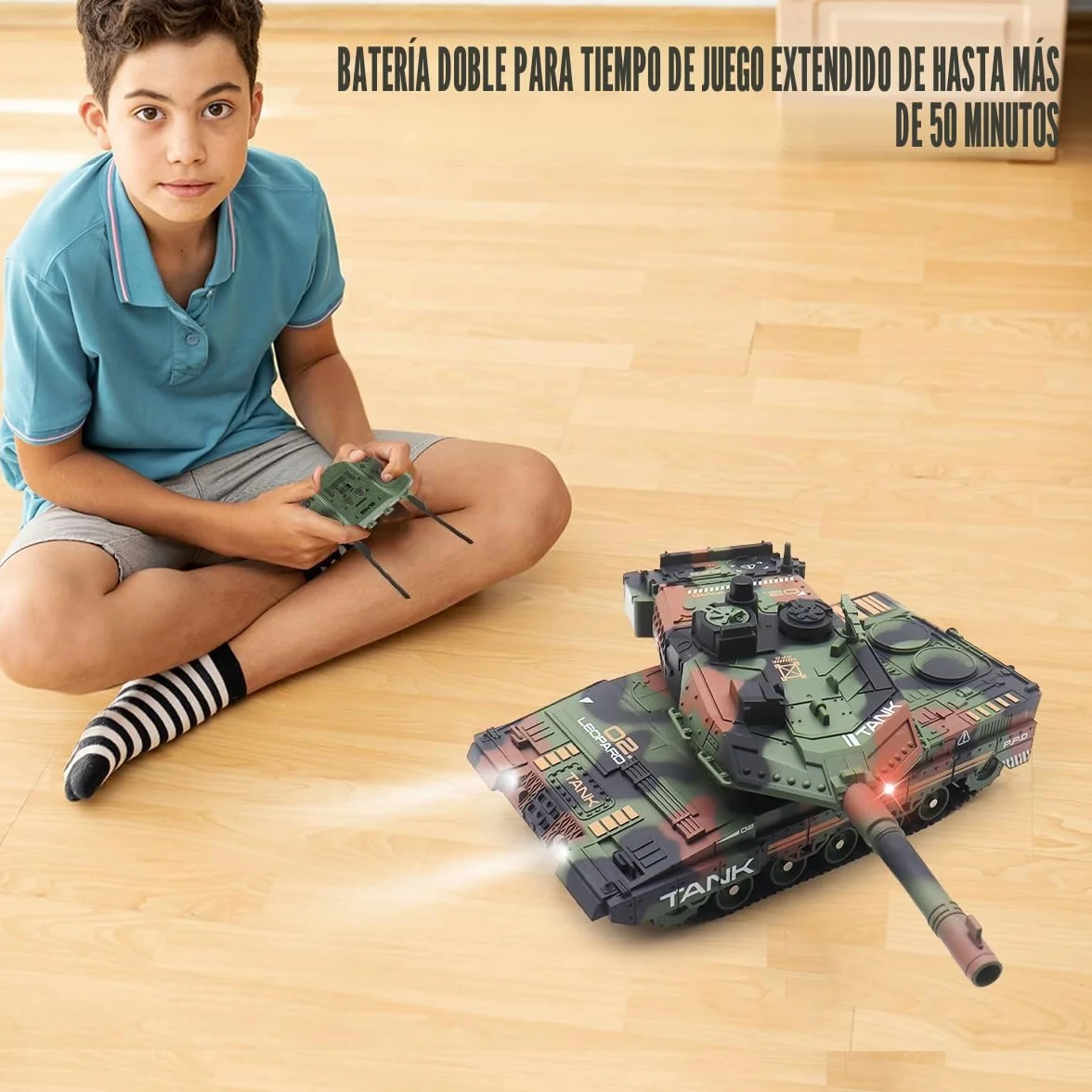 Vehículo de tanque teledirigido Hitish RC que dispara para niños y adultos, juguete de tanque del ejército con sonido de demostración automático, luz de humo, modelo de vehículos militares de 13