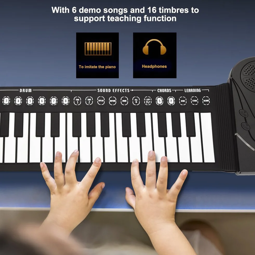 Teclado electrónico, 49 teclas portátil, piano roll-up compacto, fácil de usar, diseño ligero, para niños principiantes, entretenimiento familiar, aprendizaje musical