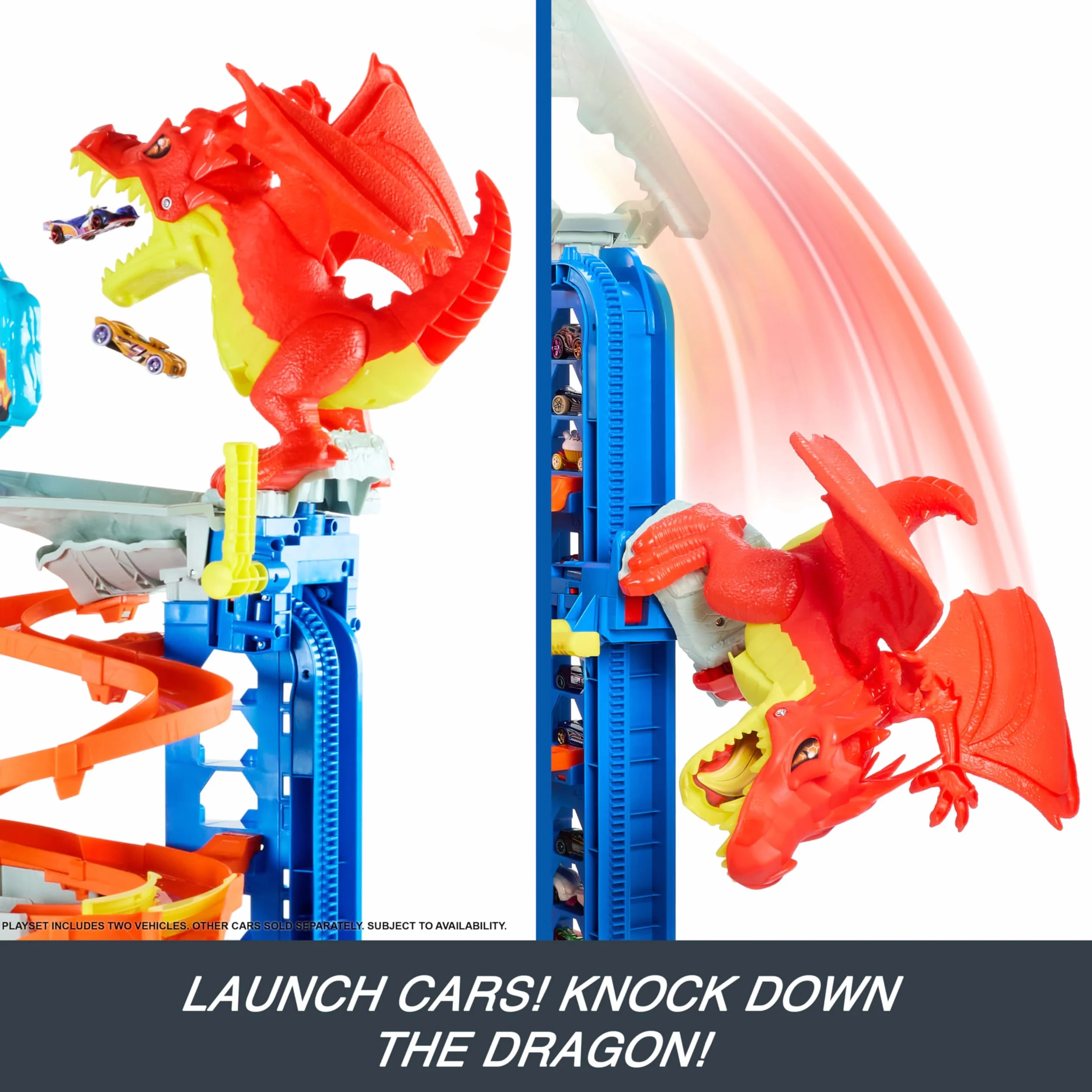 Mattel Hot Wheels City Garaje Definitivo Pista para Coches de Juguete con Dragón y 4 Niveles, Incluye 2 Vehículos, +4 años