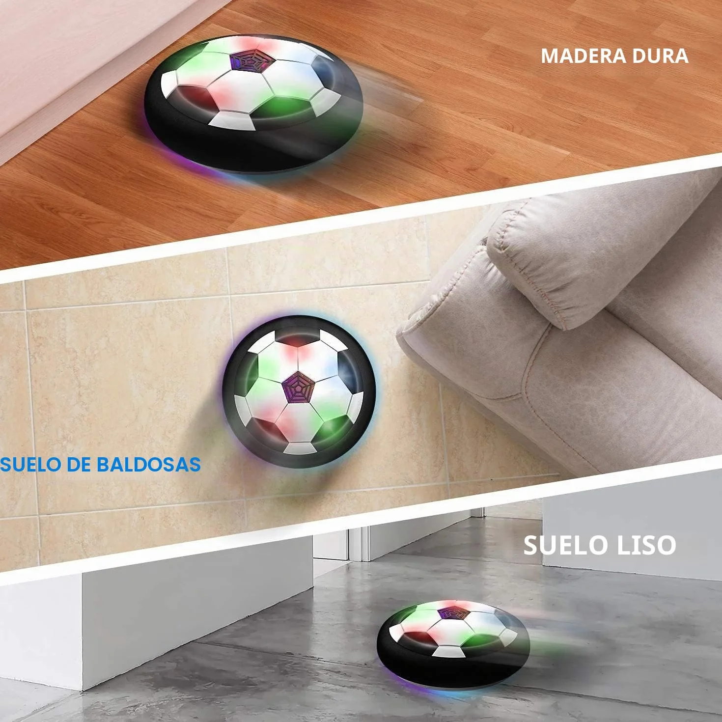 Hover Ball Air Power - Balón de fútbol flotante LED de 18 cm, juguete de tecnología interactiva para interior/exterior (luz RGB, certificado TÜV)