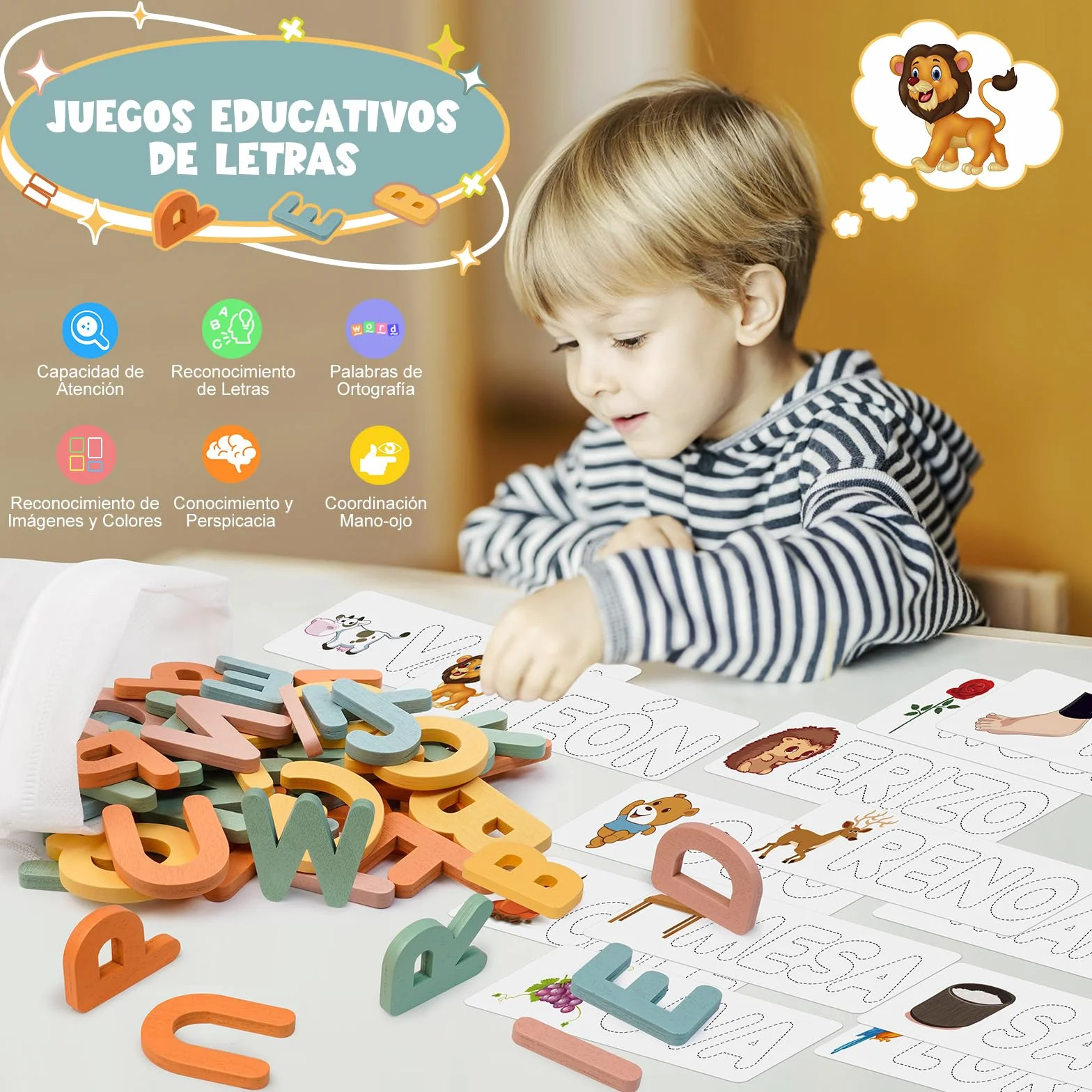 Joozmui Juguetes Niños 3 4 5 6 7 8 Años, Juegos Educativos Niños 3-8 Años Regalo Niña 3-8 Años Juegos para Niño Juguetes Niña Aprender a Leer Juguetes Montessori Scrabble Español