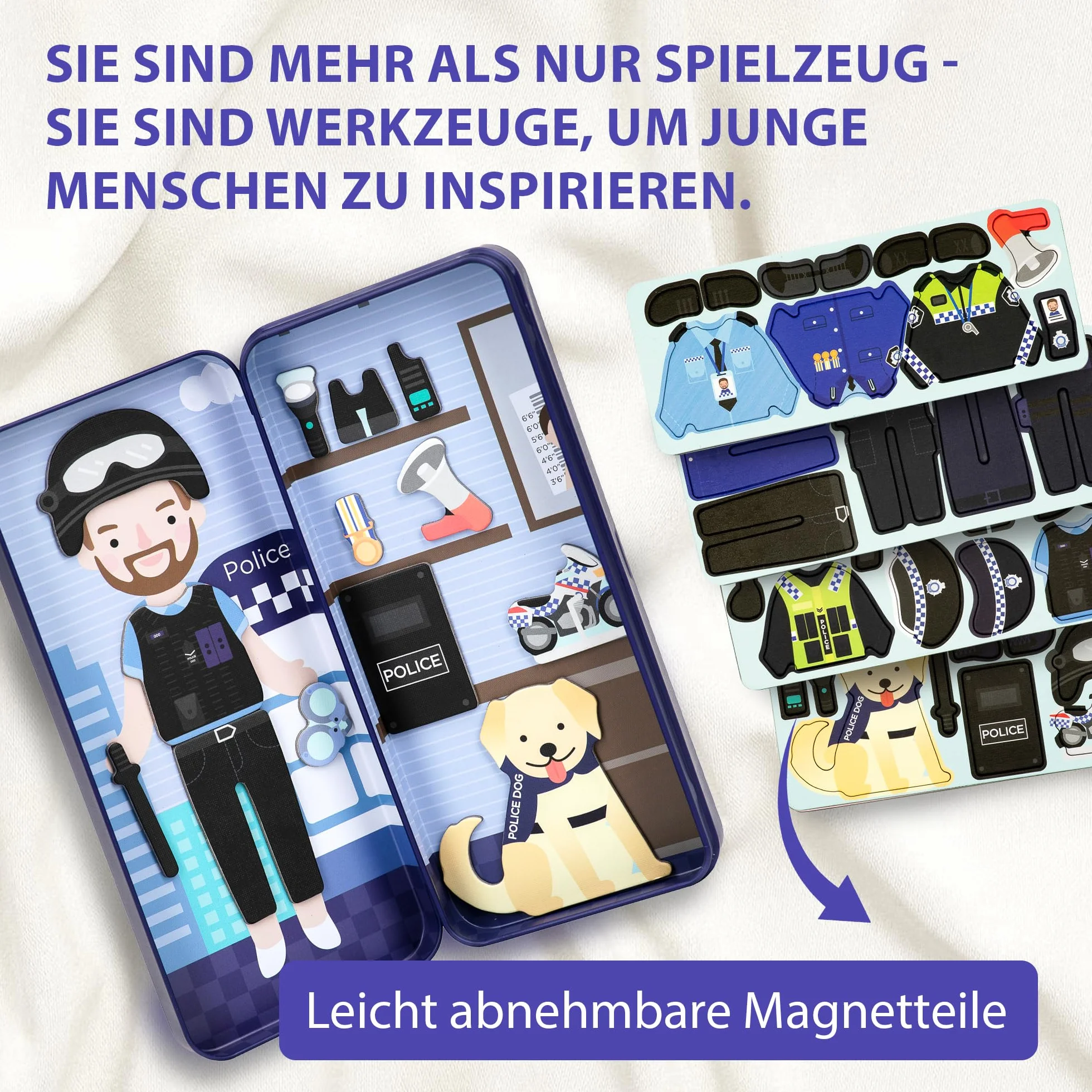 mierEdu Juego magnético de policía – promueve la motricidad y la imaginación, perfecto para casa y de viaje, juego de vestir magnético para niños a partir de 3 años