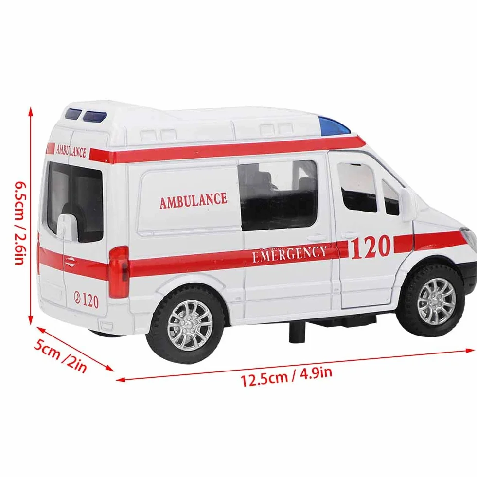 Tnfeeon Coche de Juguete de Ambulancia de Aleación a Escala 1:32, Efectos de Sonido de Luz Interactivos Mejoran Las Habilidades de Coordinación, Construcción Robusta con Bordes Lisos, Ideal para el