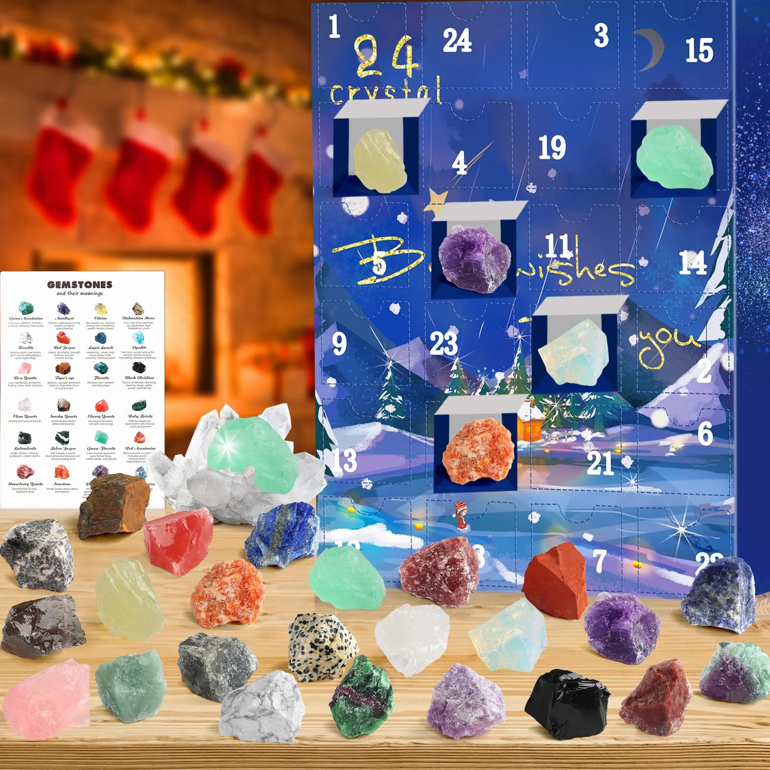 Calendario Adviento 2025 Minerales, 24 Días Calendario de Adviento 2025 Minerales y Cristales Fosiles Piedras Preciosas Naturales, Navidad Advent Calendar 2025 para Niños Niñas Mujer Hombre Girls
