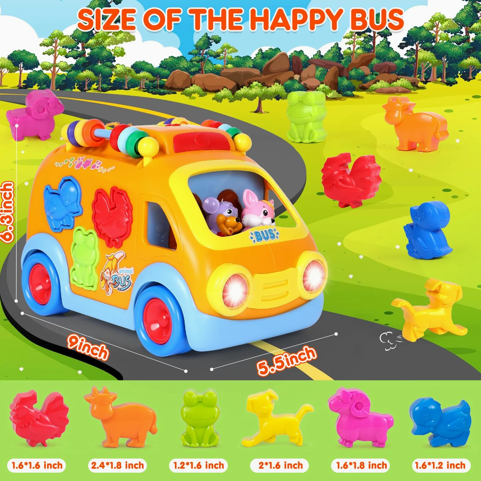 Coches de juguete para niños de 1 año, juguetes para bebés de 12 a 18 meses, juguetes de aprendizaje musical para niños pequeños de 1 a 3 años, autobús educativo con bloques de animales, regalo de