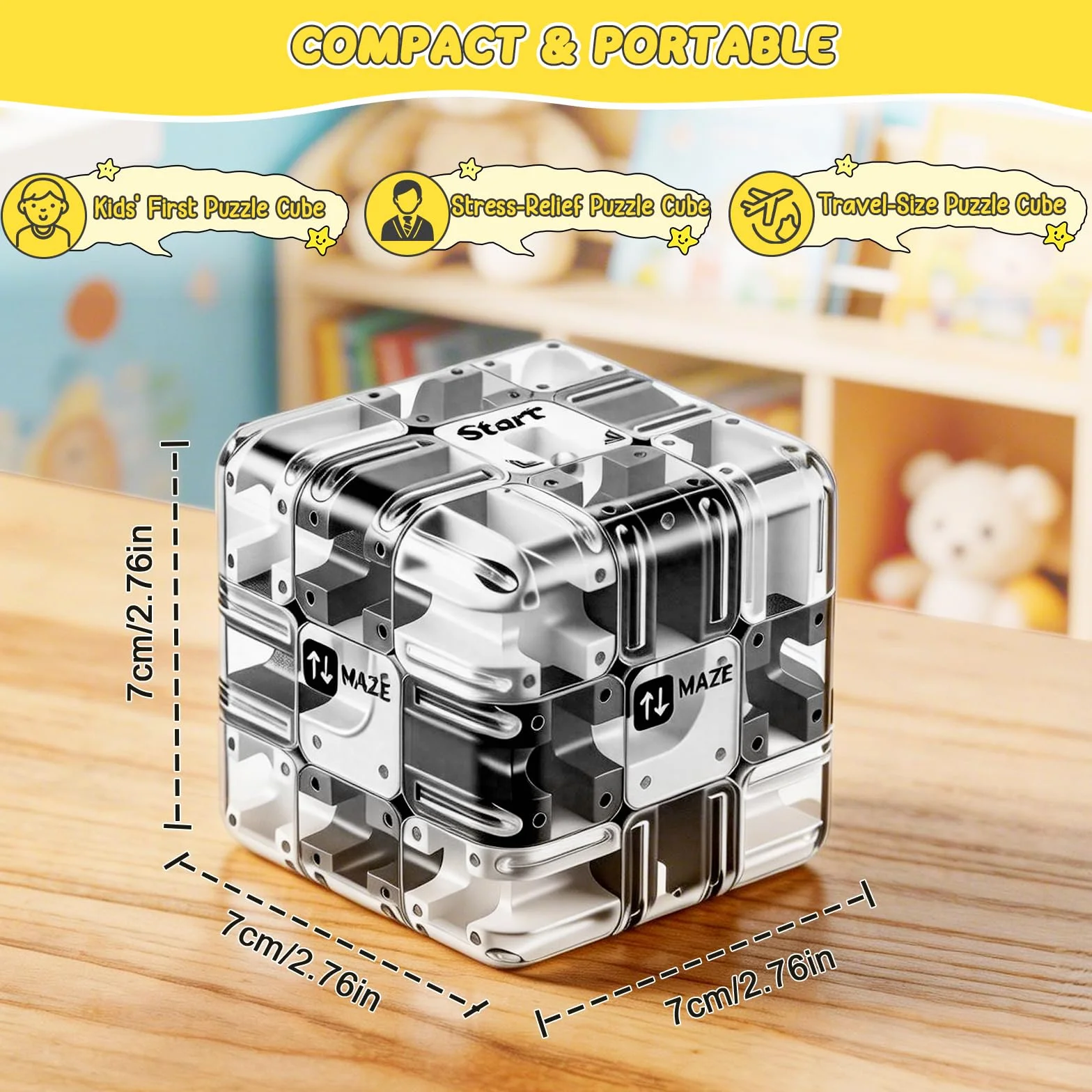 Cubo Laberinto 3d Grande con Bola, Cubo Laberinto 3d Transparente para El Pensamiento Lógico, El Alivio del Estrés & El Aprendizaje Sensorial, Laberinto Cubo 3d para Niños a Partir de 3 Años y Adultos