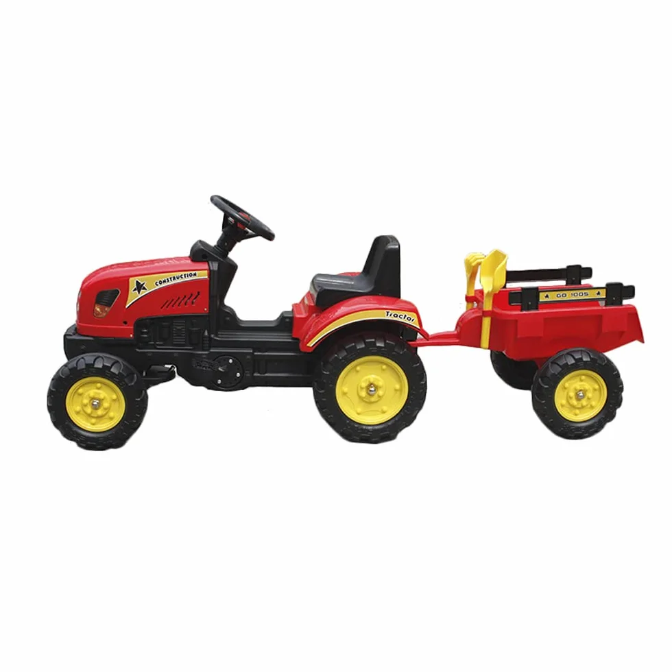 QPLAY - Tractor a Pedales con Remolque - Dos velocidades - Ideal para niños a Partir de 3 años - Rojo