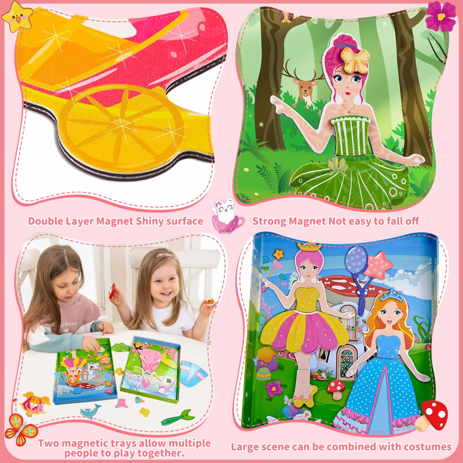 Muñecas magnéticas de vestir para niñas, kits de vestir con 82 piezas magnéticas, bailarina, sirena, juegos de viaje, viajes por carretera, avión, juguetes de actividad para niñas de 3, 4, 5, 6, 7