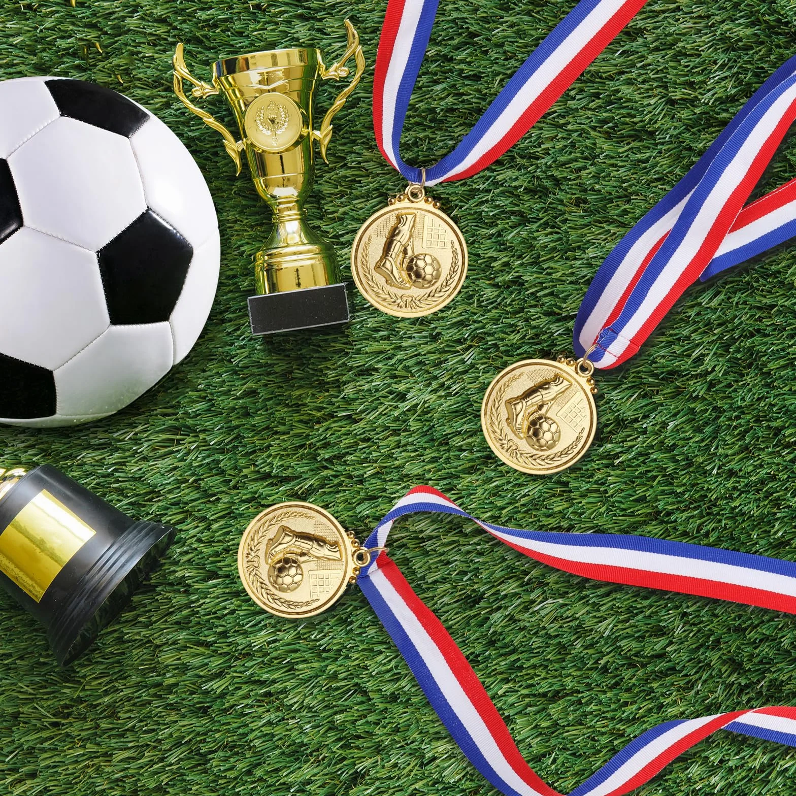 GeeRic 12 Piezas Medallas Niños Metal Futbol con Cintas Dorado Estilo Olímpico