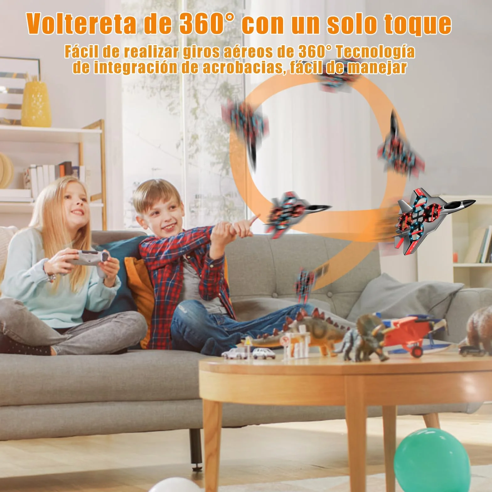JONRRYIN Avión Teledirigido, 2.4 GHz Aviones de Radiocontrol con Baterías y Estabilizador de Giroscopio de 4 Ejes, Avión RC Juguete con Luz LED para Principiantes Niños Adultos (Gris)