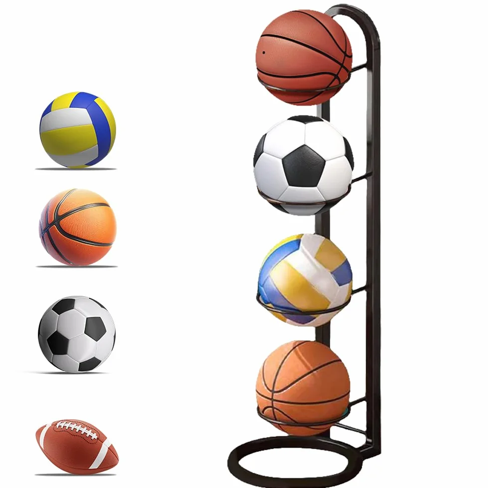 Soporte Vertical para Pelotas de Fútbol Baloncesto, Estante de Almacenamiento de 4 Niveles