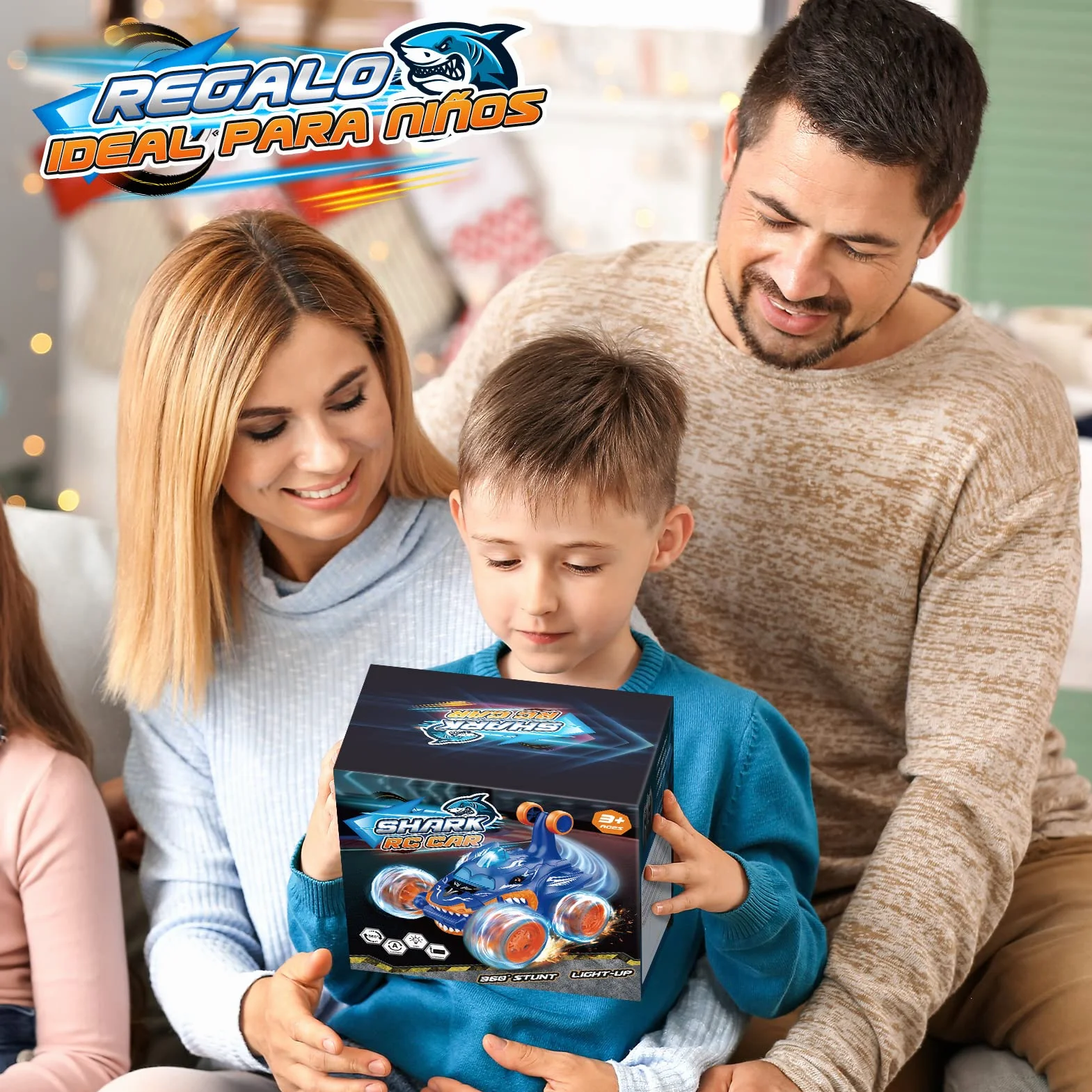 Coche Teledirigido 2.4GHz 4WD LED Monster Truck, Juguetes para Niños Azul
