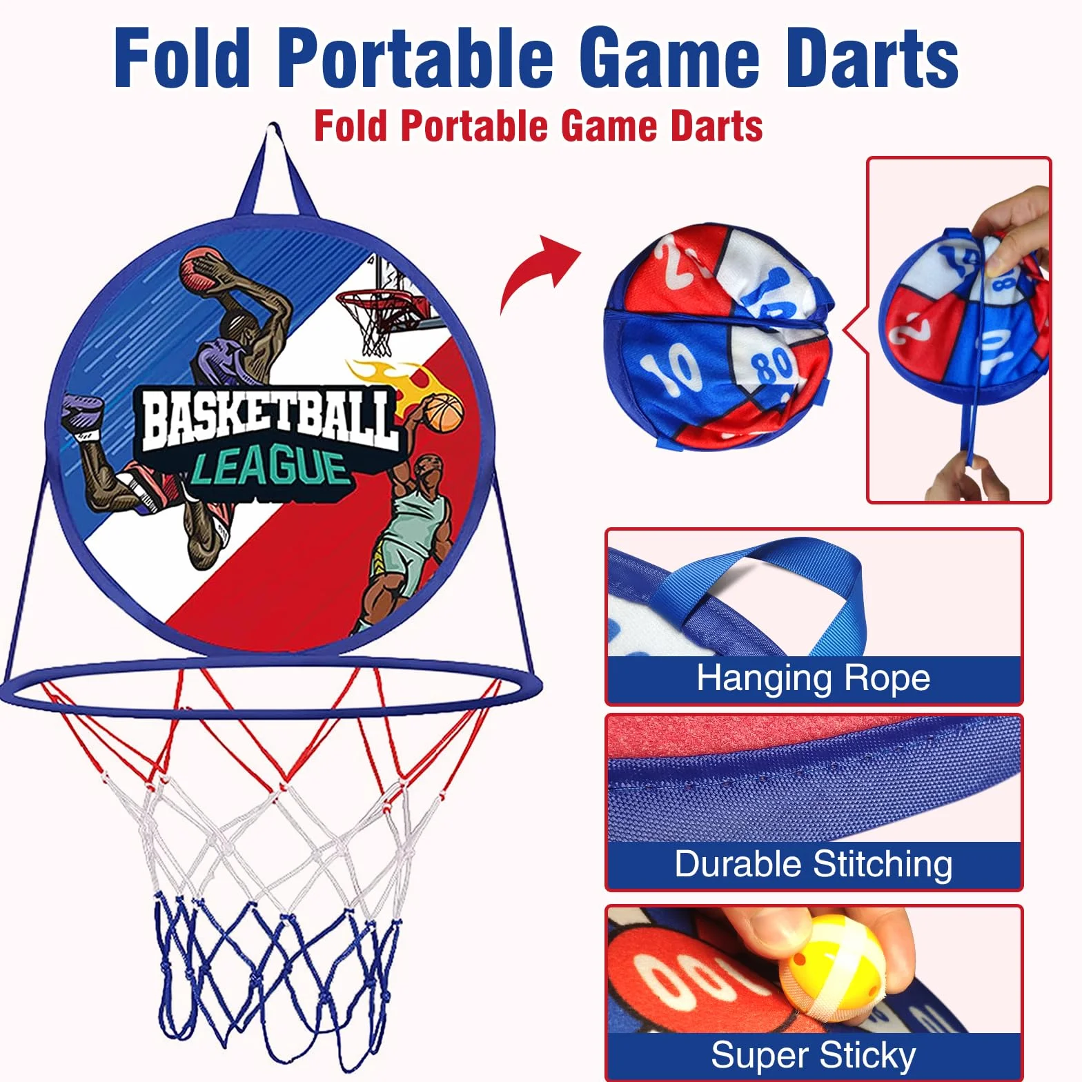 Canasta Baloncesto Infantil con Diana Dardos, 2 en 1 Diana Dardos y Mini Juguete de Canasta Baloncesto,Juguetes de Deporte Plegable para Interiores y Exteriores para Regalo de Niños y Niñas